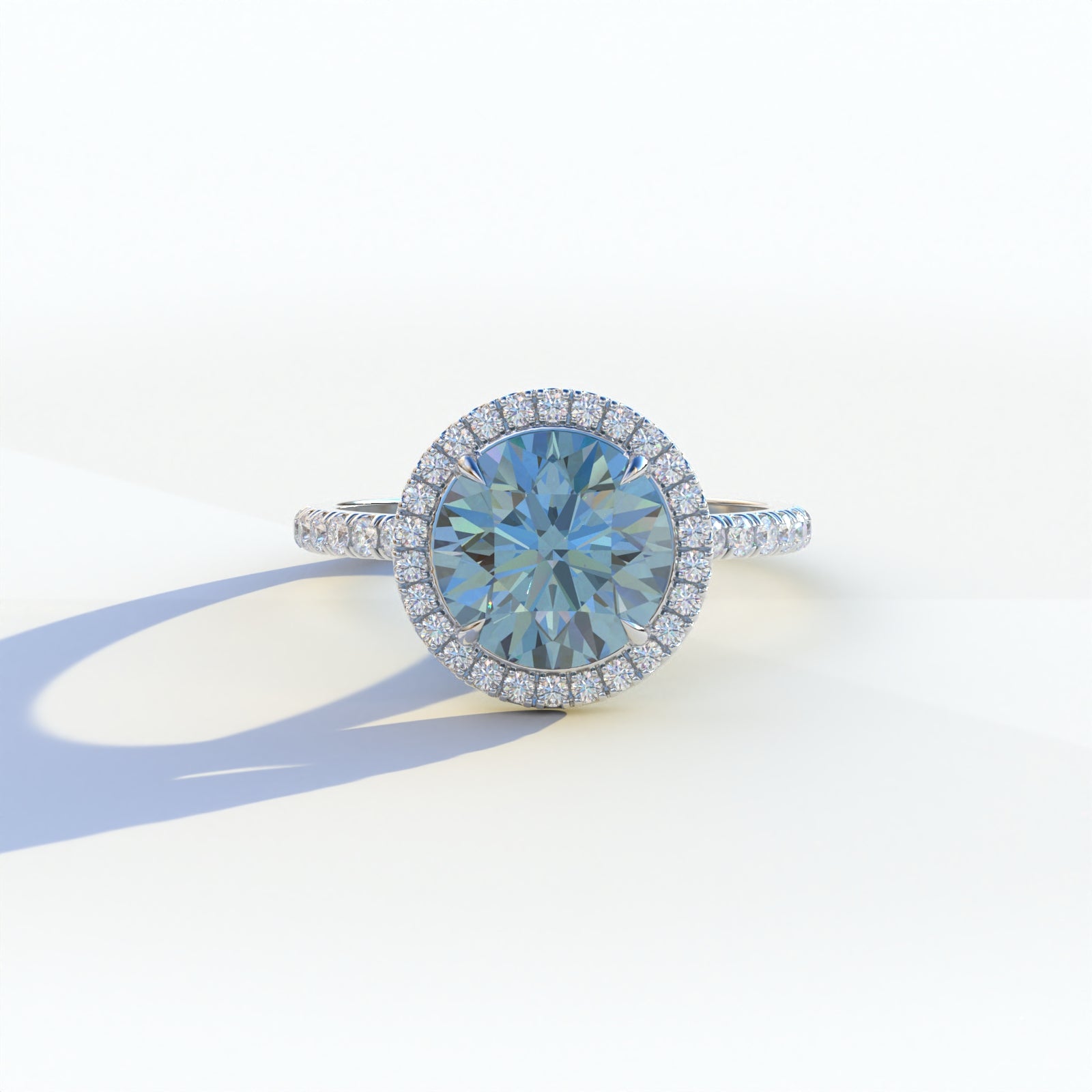 2 Carat Blue Round Cut Halo & Pave Lab Diamond Ring	