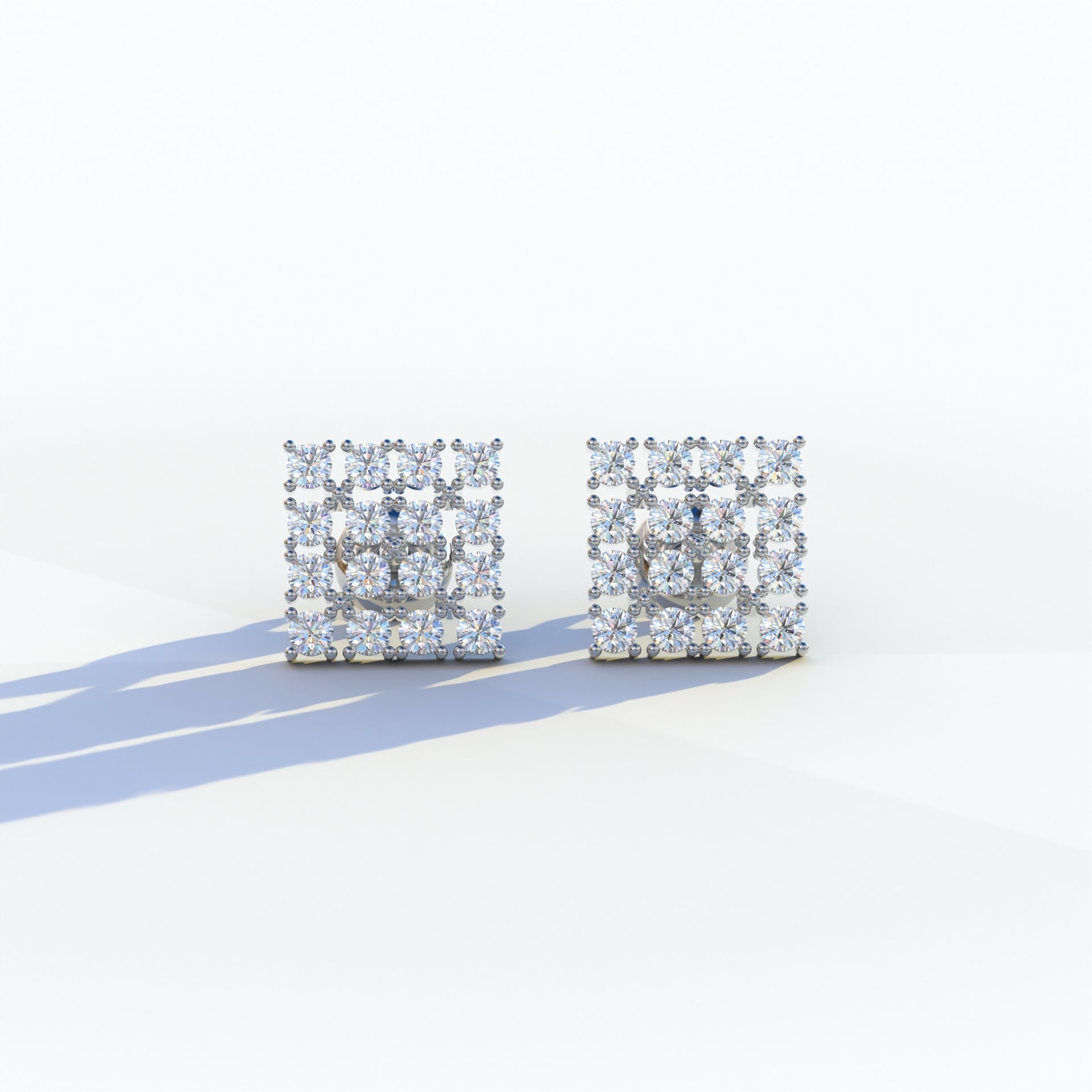 Round Cut Lab Diamond Cluster Setting Stud Earrings - Cindy - 10K Solid Gold / White Gold