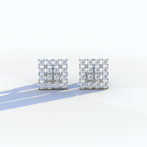 Round Cut Lab Diamond Cluster Setting Stud Earrings - Cindy - 10K Solid Gold / White Gold