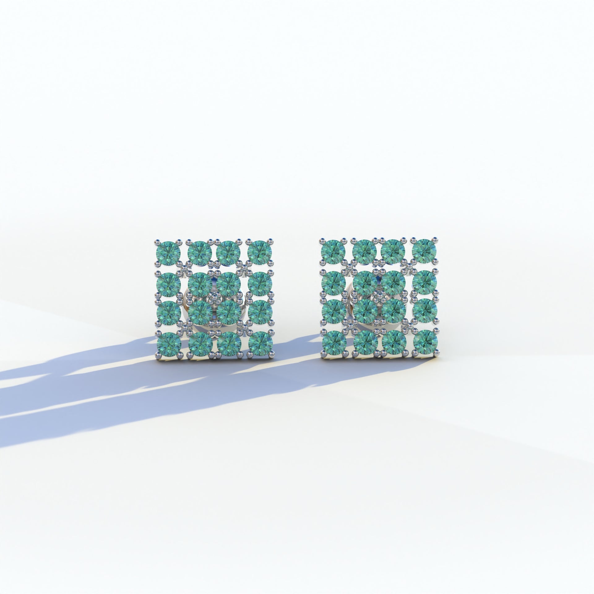 Green Round Cut Lab Diamond Cluster Setting Stud Earrings - Cindy - 10K Solid Gold / White Gold