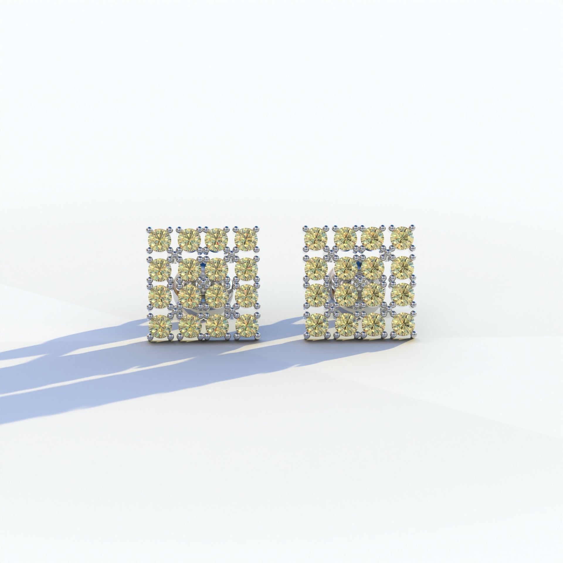 Yellow Round Cut Lab Diamond Cluster Setting Stud Earrings - Cindy - 10K Solid Gold / White Gold