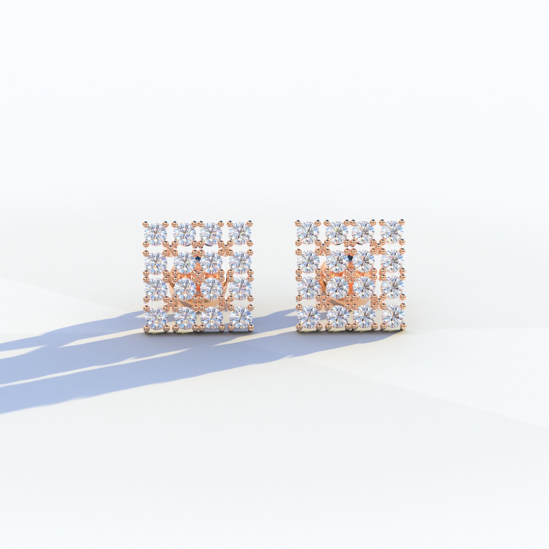 Round Cut Lab Diamond Cluster Setting Stud Earrings - Cindy - 10K Solid Gold / Rose Gold