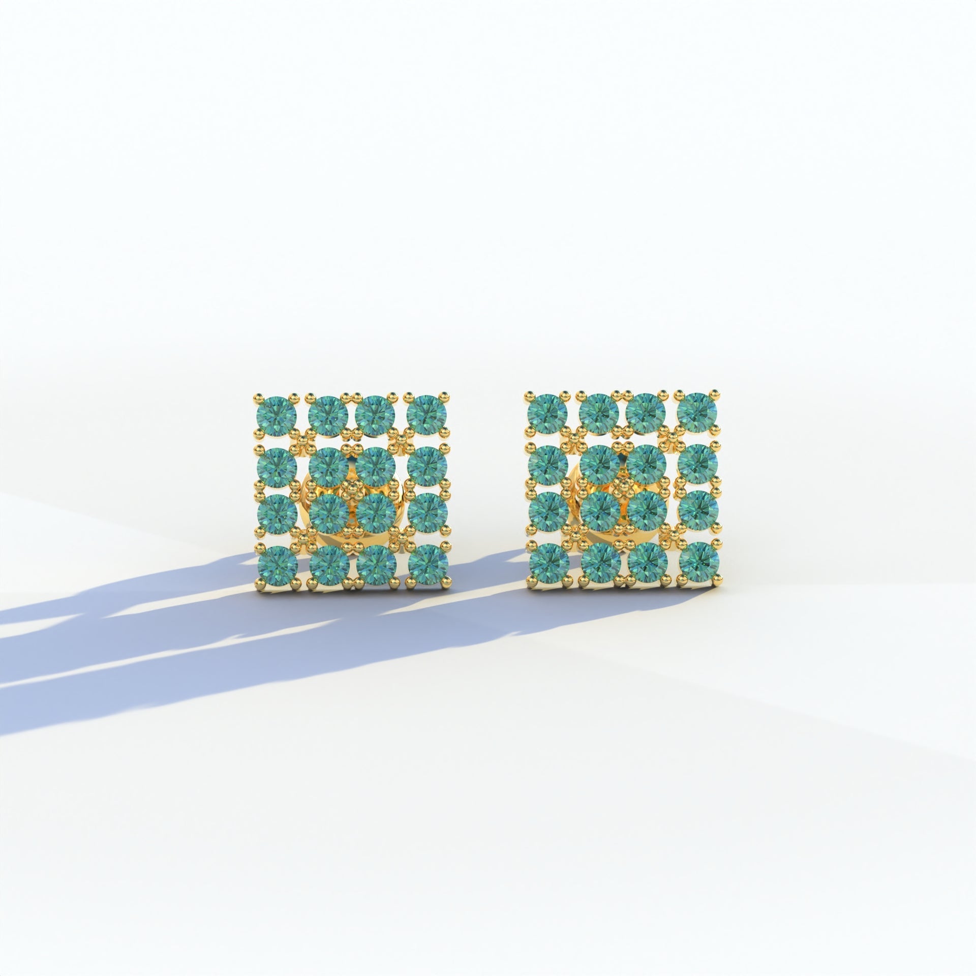 Green Round Cut Lab Diamond Cluster Setting Stud Earrings - Cindy - 10K Solid Gold / Yellow Gold