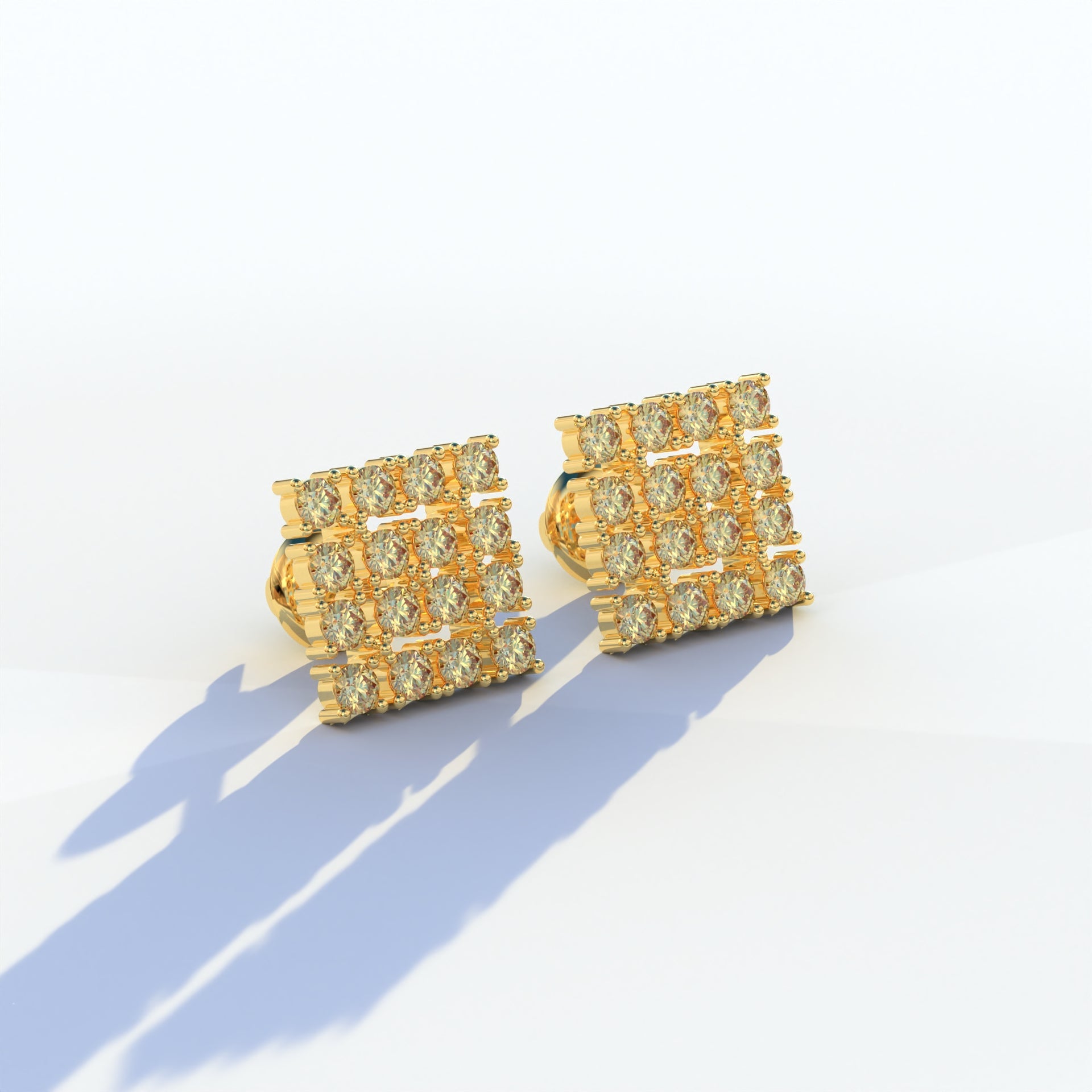 Yellow Round Cut Lab Diamond Cluster Setting Stud Earrings - Cindy