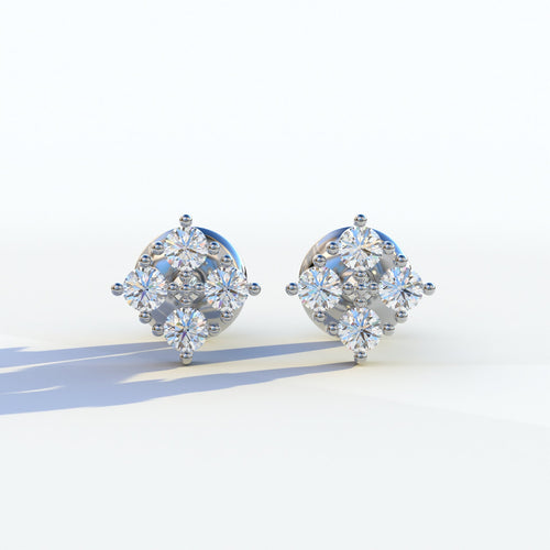 Round Cut Lab Diamond Stud Earrings | Cluster Setting - Rae Brilliance - 10K Solid Gold / White Gold