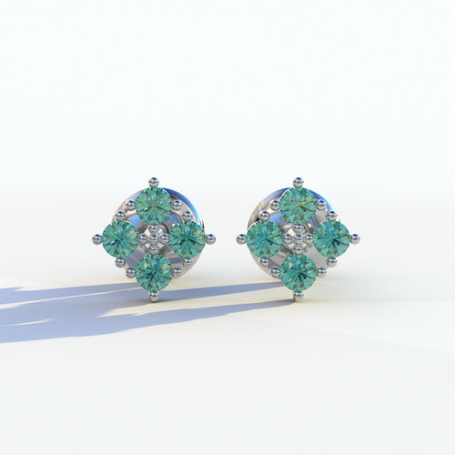 Green Round Cut Lab Diamond Stud Earrings | Cluster Setting - Rae Brilliance - 10K Solid Gold / White Gold