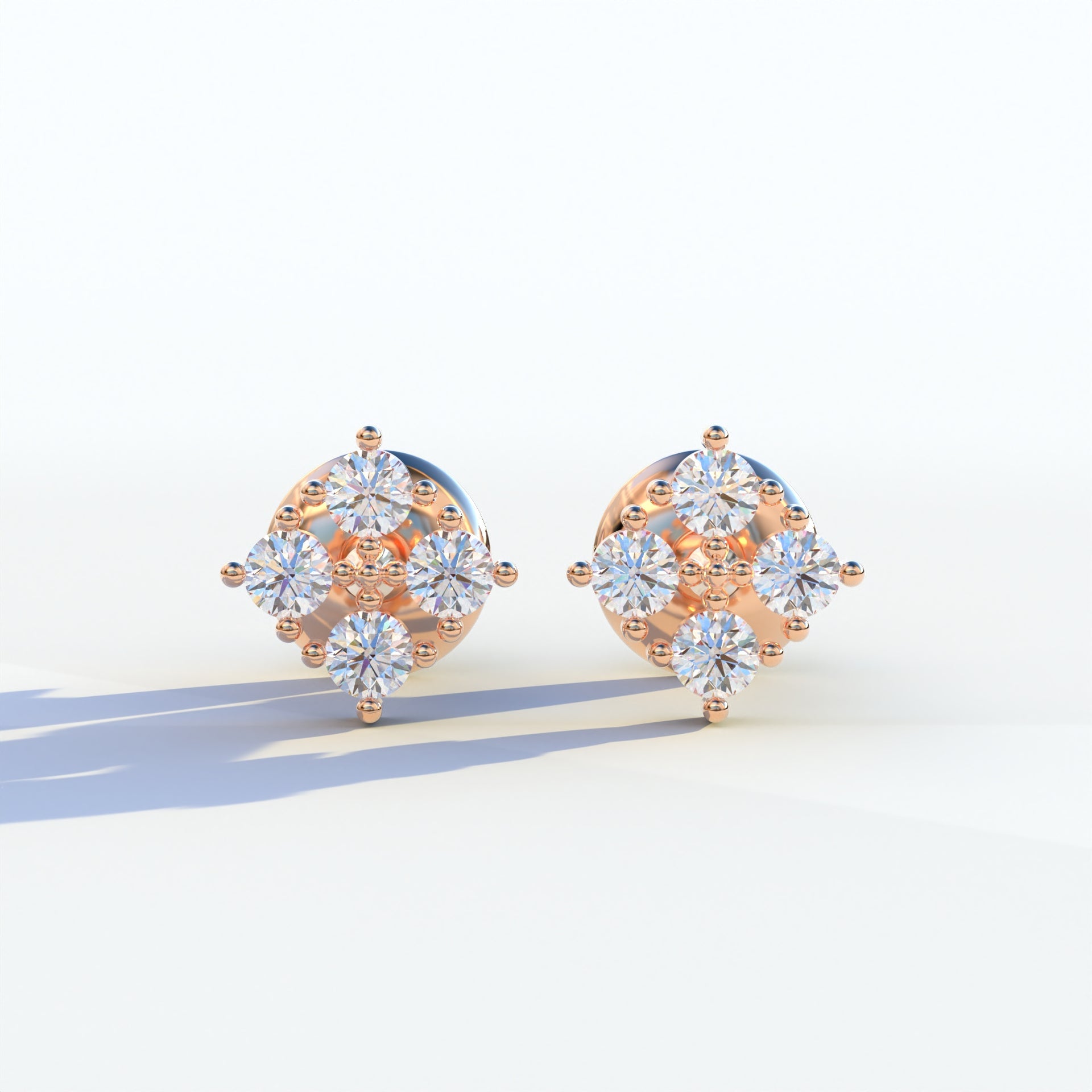 Round Cut Lab Diamond Stud Earrings | Cluster Setting - Rae Brilliance - 10K Solid Gold / Rose Gold