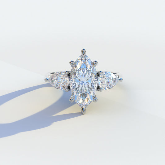3 Ct E/VVS Marquise Cut Lab Diamond In 3 Stones Claw Prongs Setting Ring - Luminous