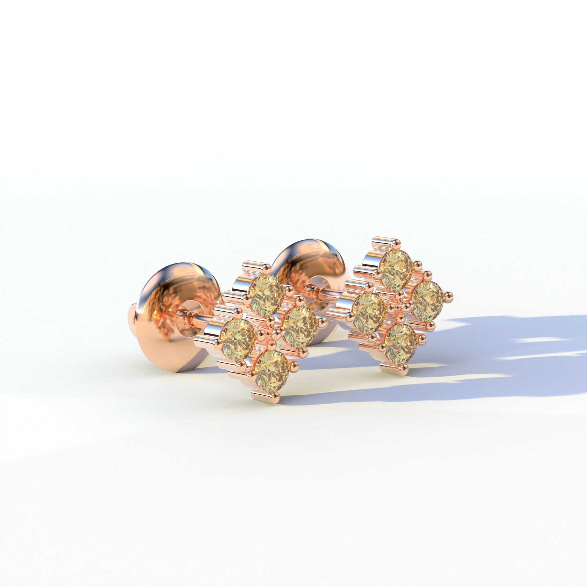 Yellow Round Cut Lab Diamond Stud Earrings | Cluster Setting - Rae Brilliance