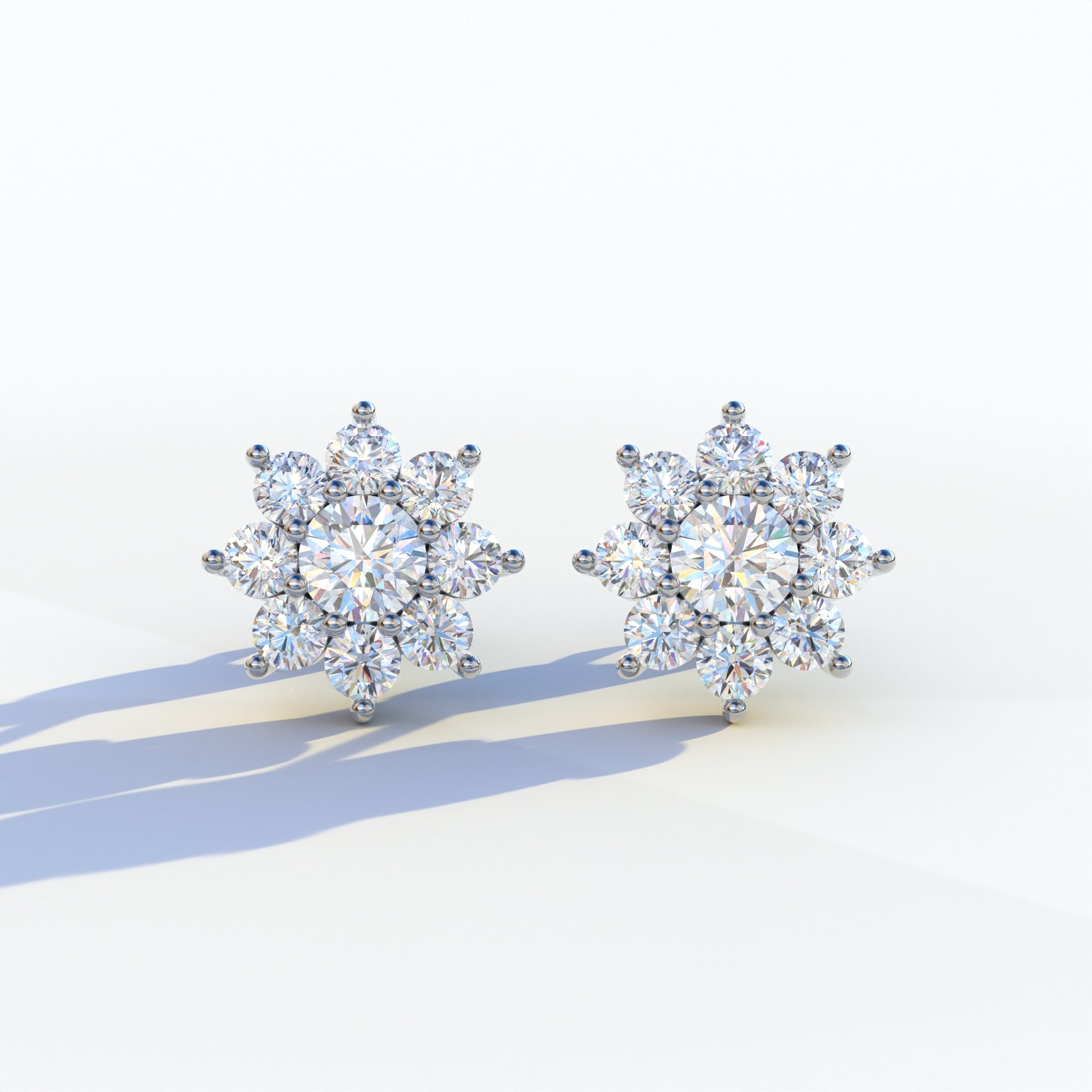Persee - Colorless Round Cut Diamond Stud Earrings| Piercing Flower Setting - 10K Solid Gold / White Gold