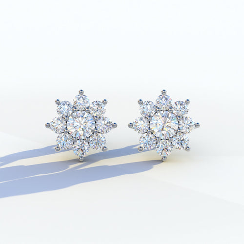 Persee - Colorless Round Cut Diamond Stud Earrings| Piercing Flower Setting - 10K Solid Gold / White Gold