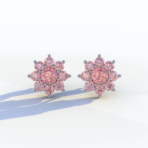 Persee - Round Pink Diamond Stud Earrings| Piercing Flower Setting - 10K Solid Gold / White Gold