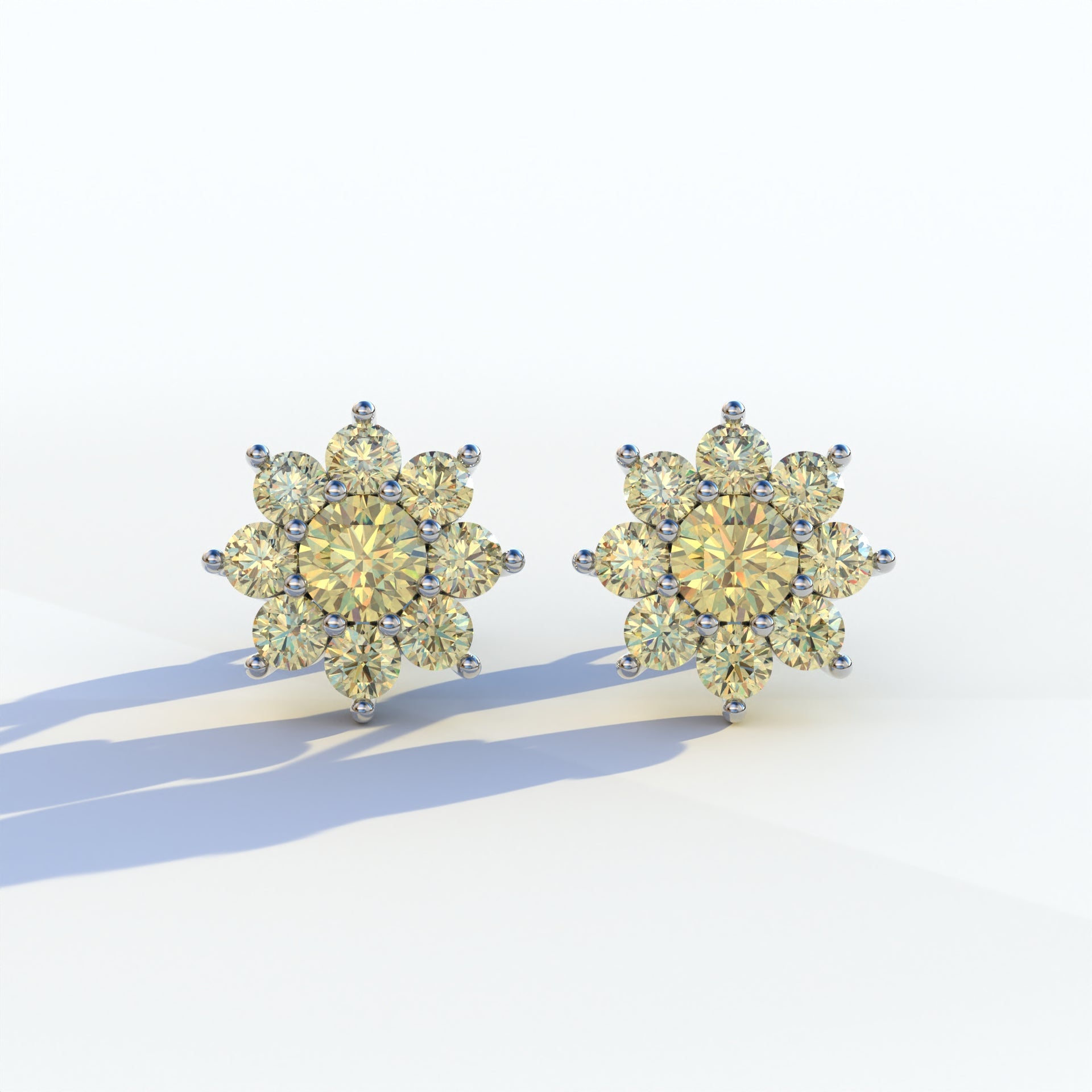 Persee - Round Yellow Diamond Stud Earrings| Piercing Flower Setting - 10K Solid Gold / White Gold
