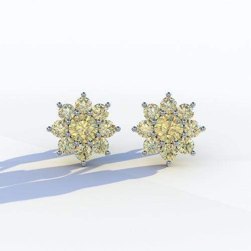 Persee - Round Yellow Diamond Stud Earrings| Piercing Flower Setting - 10K Solid Gold / White Gold