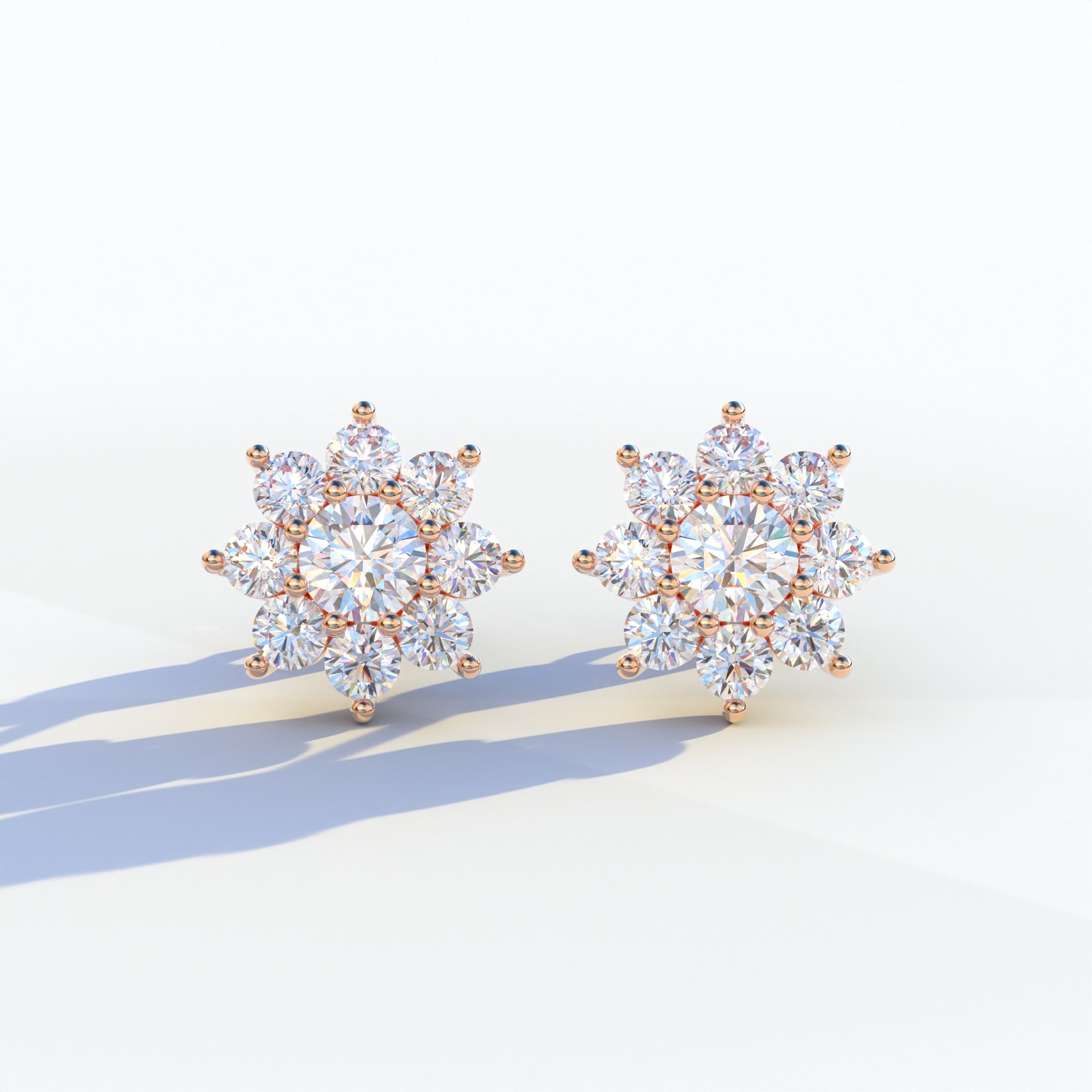Persee - Colorless Round Cut Diamond Stud Earrings| Piercing Flower Setting - 10K Solid Gold / Rose Gold