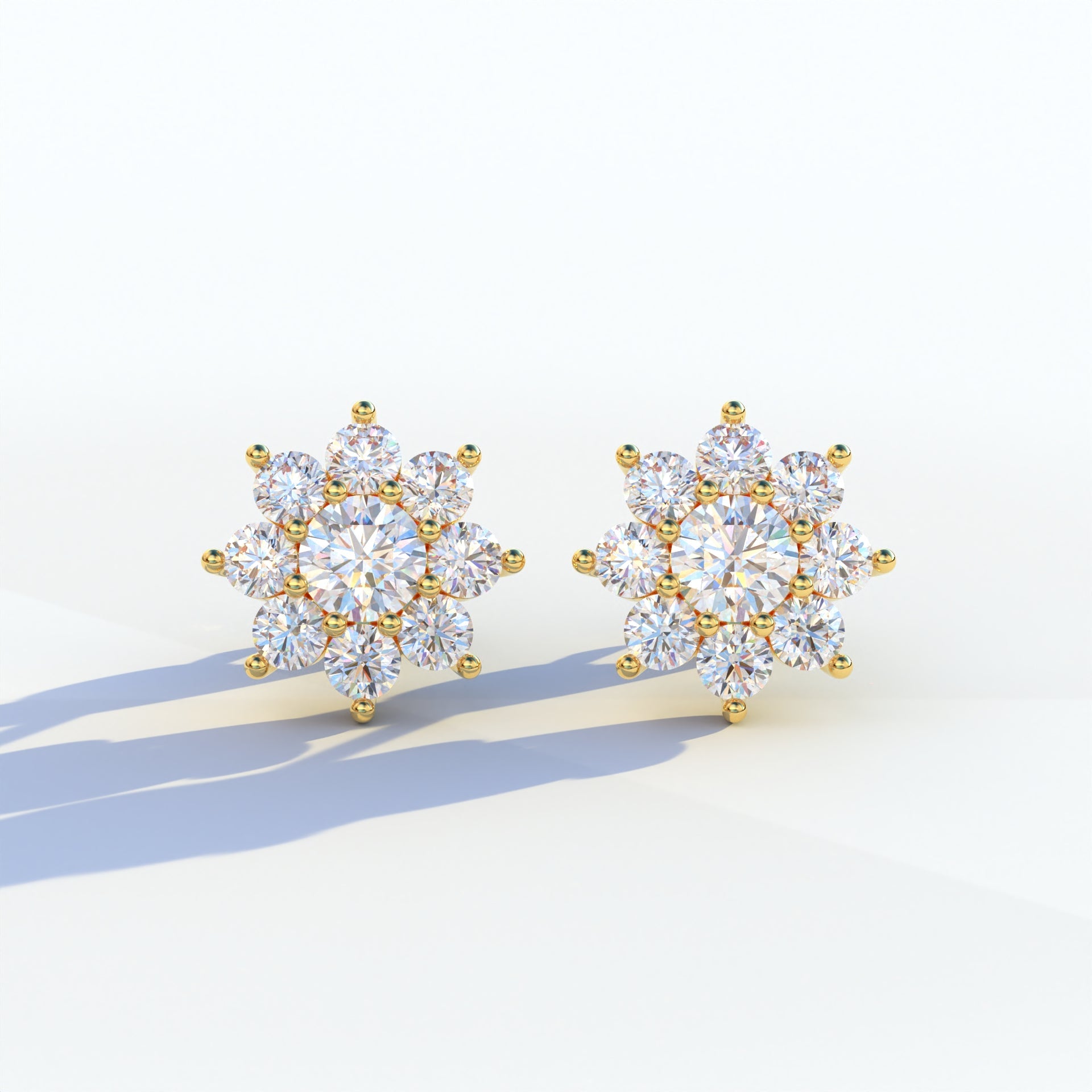 Persee - Colorless Round Cut Diamond Stud Earrings| Piercing Flower Setting - 10K Solid Gold / Yellow Gold