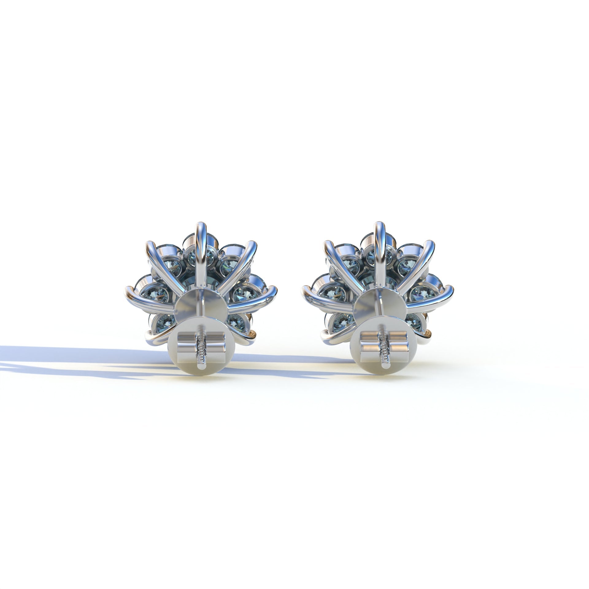 Persee - Round Blue Diamond Stud Earrings| Piercing Flower Setting