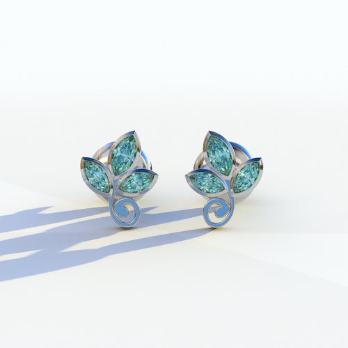 Le Petite - Marquise Green Lab Diamond Stud Earrings | Attractive Bezel Setting - 10K Solid Gold / White Gold