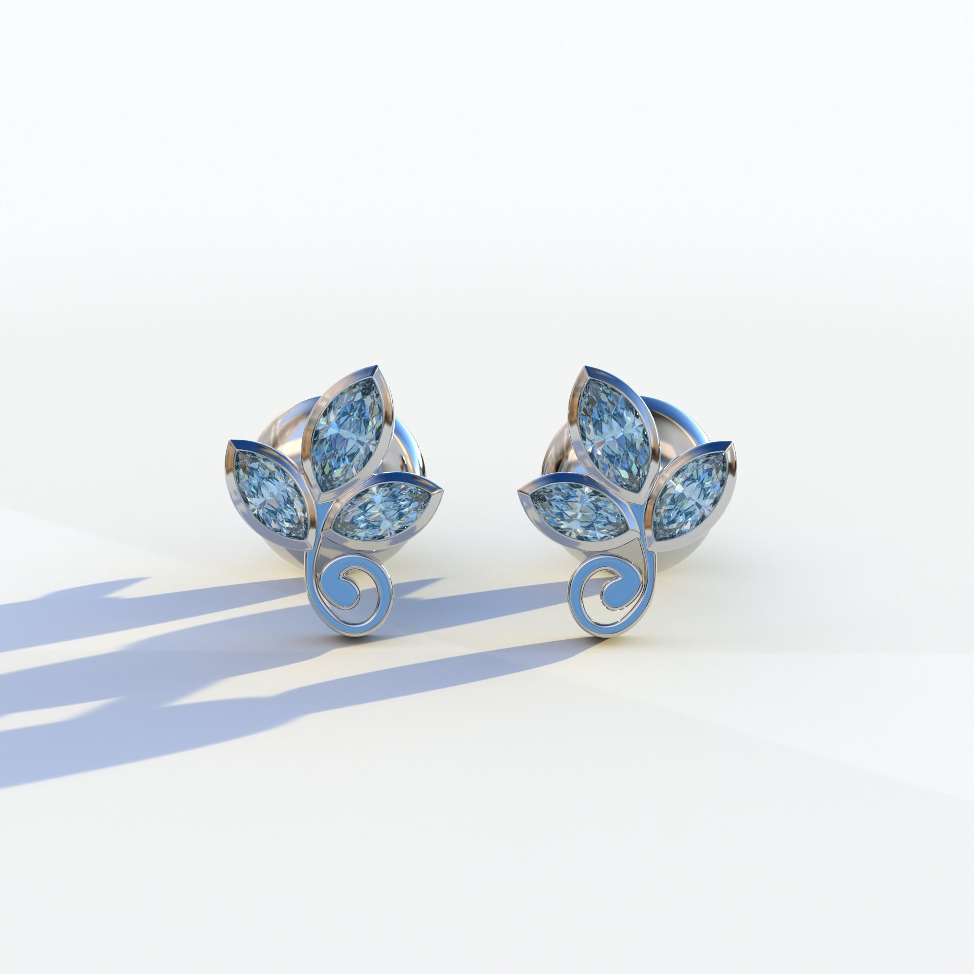 Le Petite - Marquise Blue Lab Diamond Stud Earrings | Attractive Bezel Setting - 10K Solid Gold / White Gold