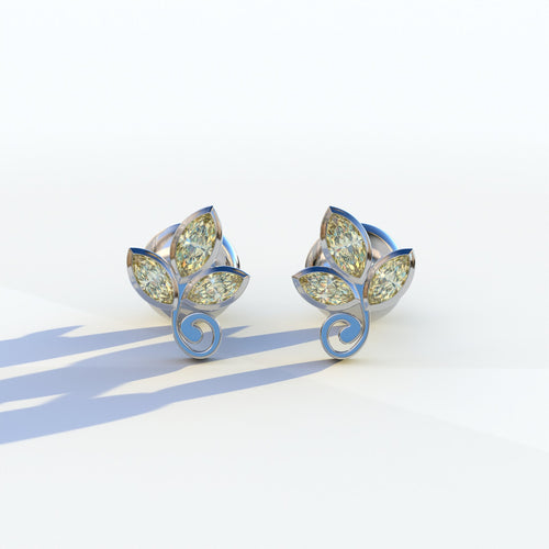 Le Petite - Marquise Yellow Lab Diamond Stud Earrings | Attractive Bezel Setting - 10K Solid Gold / White Gold