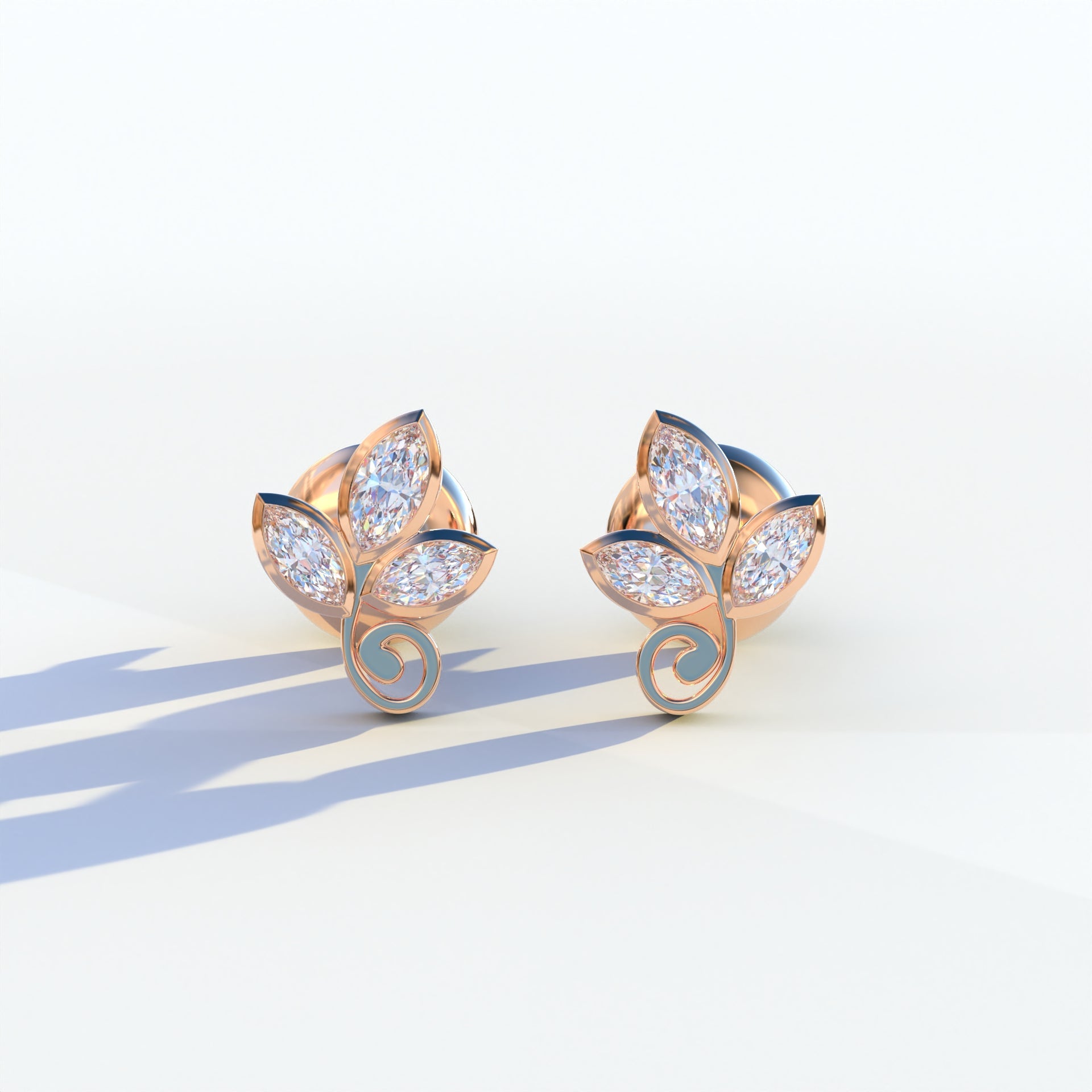 Le Petite - Marquise Cut Lab Diamond Stud Earrings | Attractive Bezel Setting - 10K Solid Gold / Rose Gold