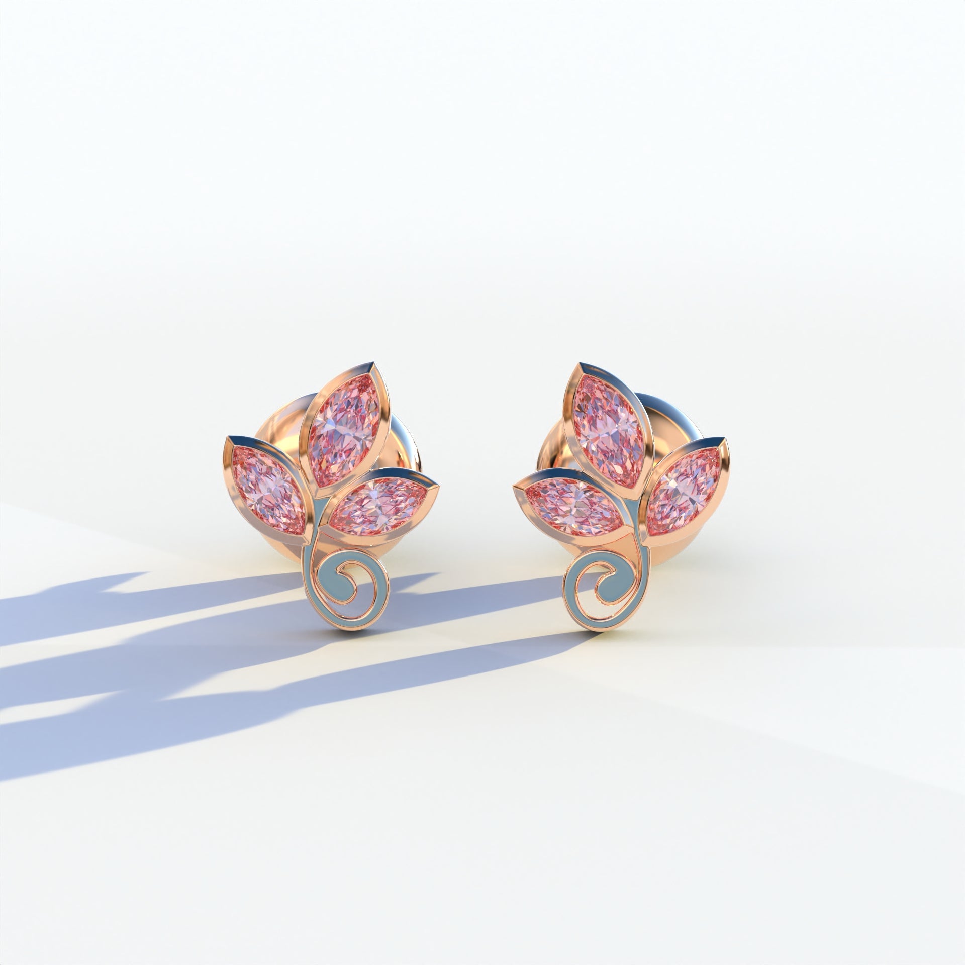 Le Petite - Marquise Pink Lab Diamond Stud Earrings | Attractive Bezel Setting - 10K Solid Gold / Rose Gold