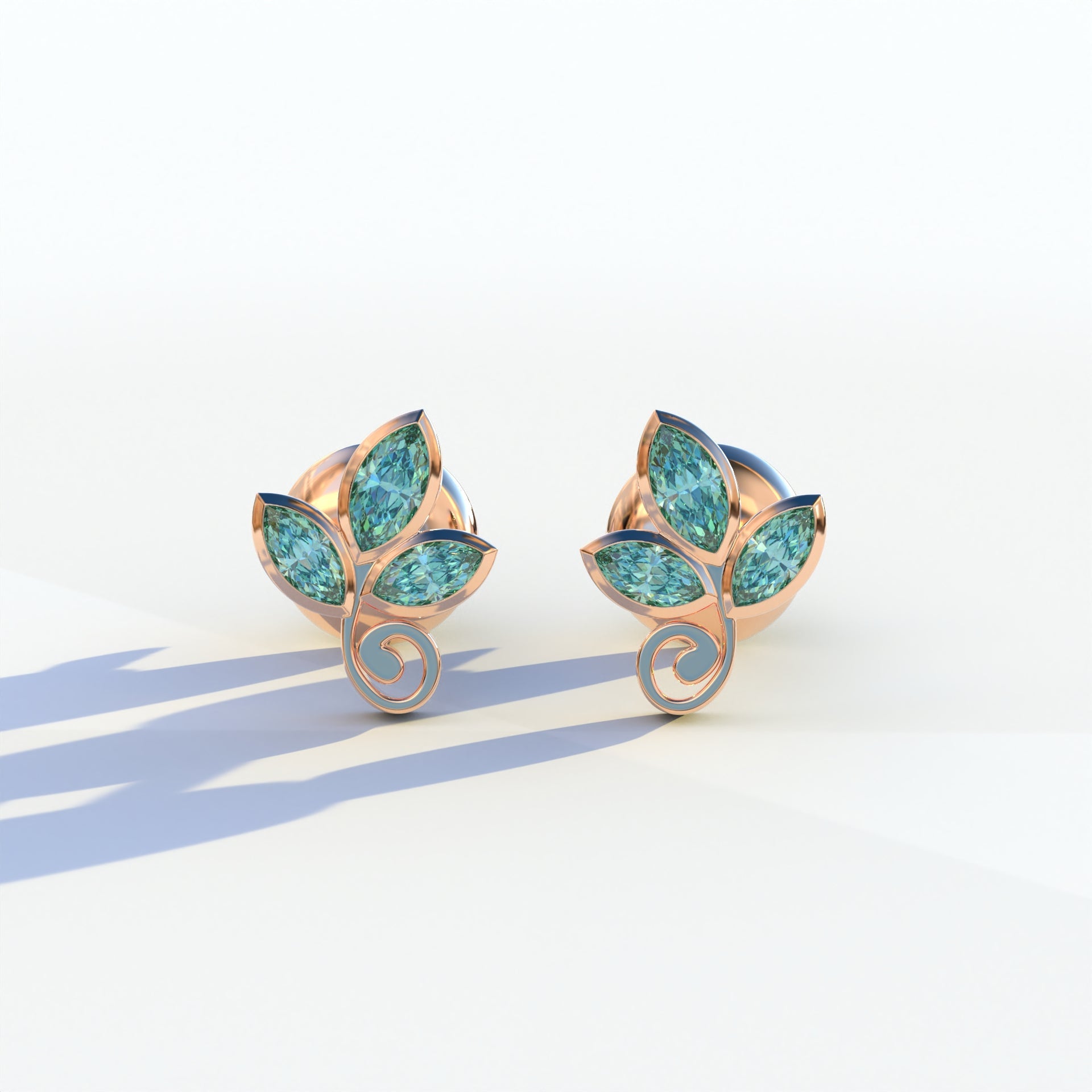 Le Petite - Marquise Green Lab Diamond Stud Earrings | Attractive Bezel Setting - 10K Solid Gold / Rose Gold