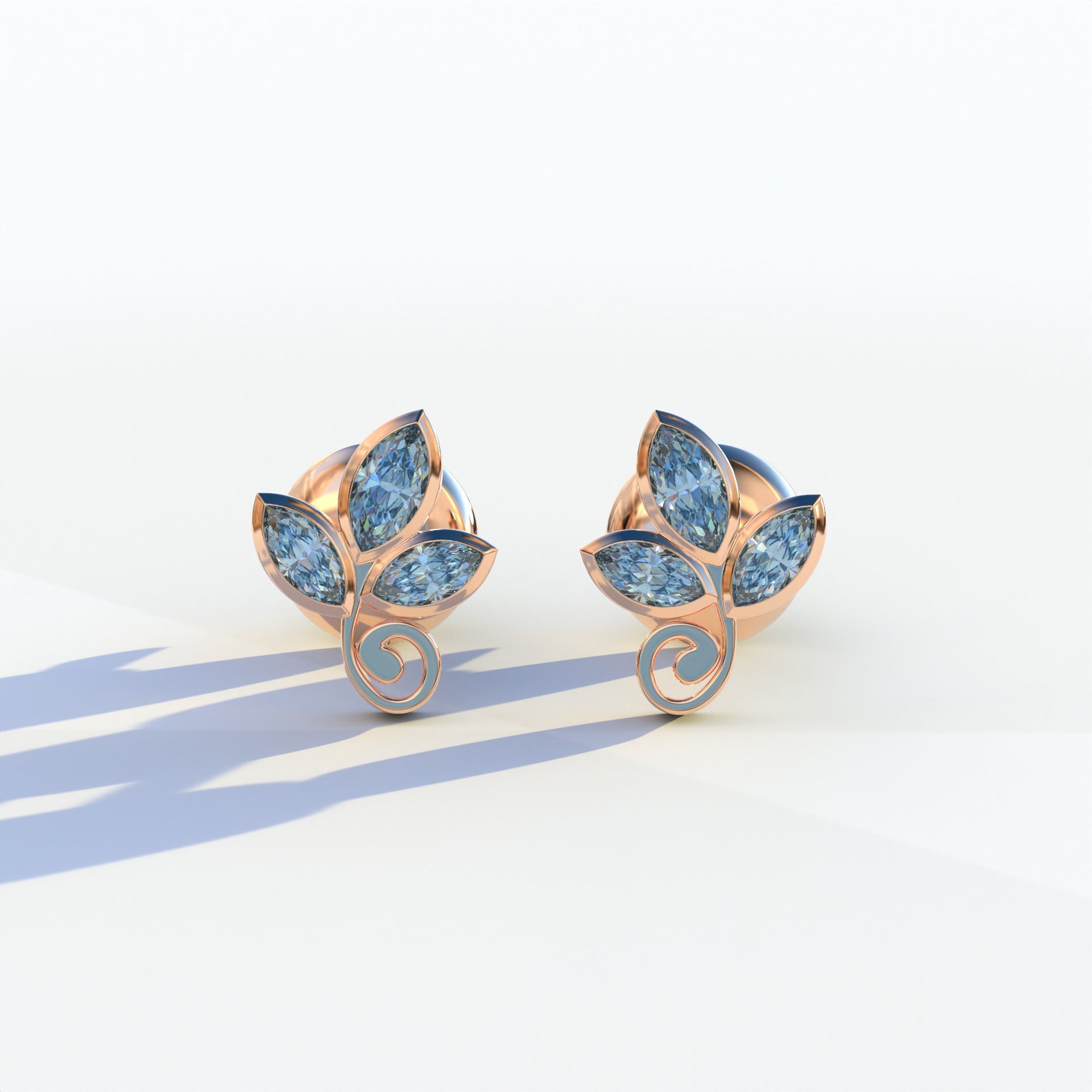 Le Petite - Marquise Blue Lab Diamond Stud Earrings | Attractive Bezel Setting - 10K Solid Gold / Rose Gold