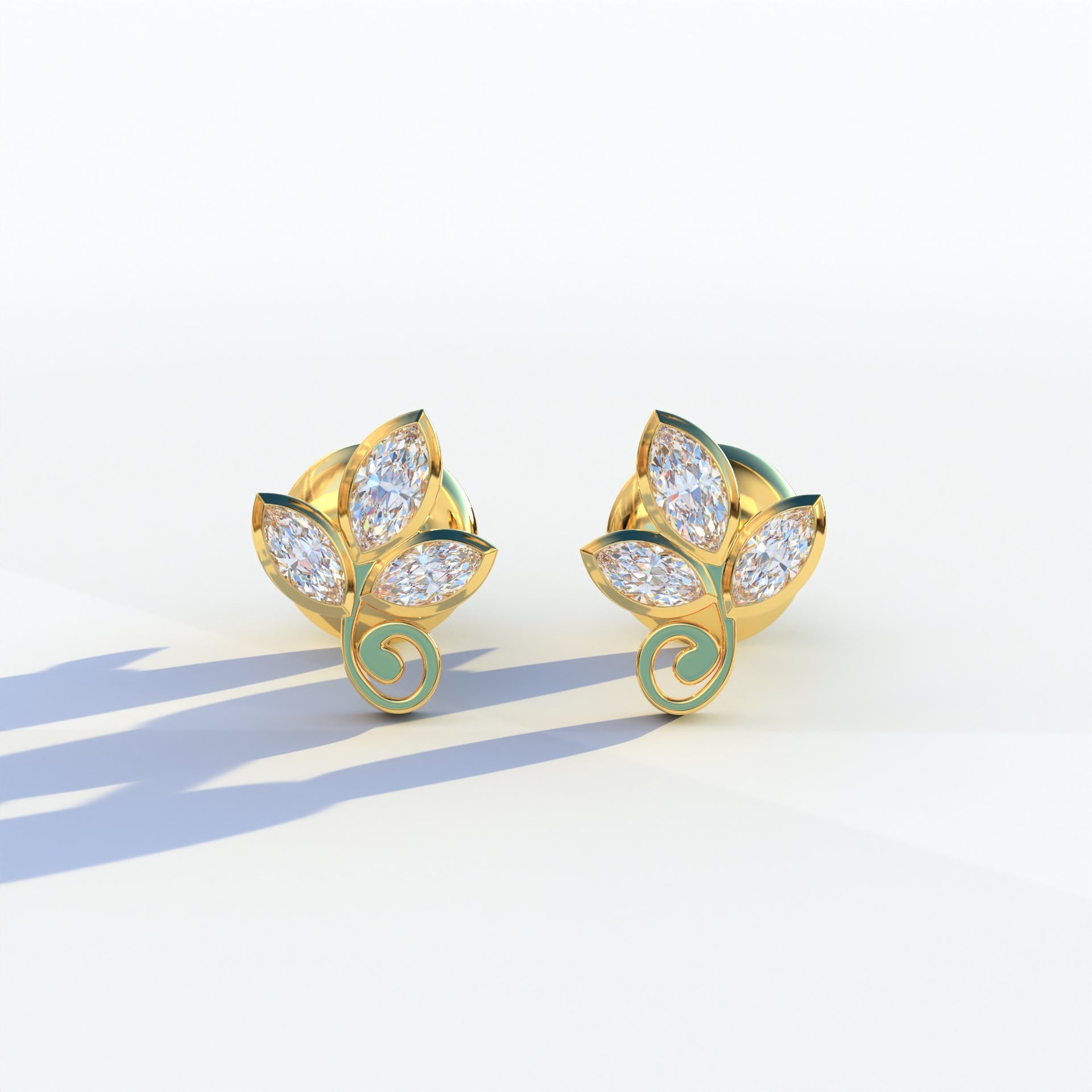 Le Petite - Marquise Cut Lab Diamond Stud Earrings | Attractive Bezel Setting - 10K Solid Gold / Yellow Gold