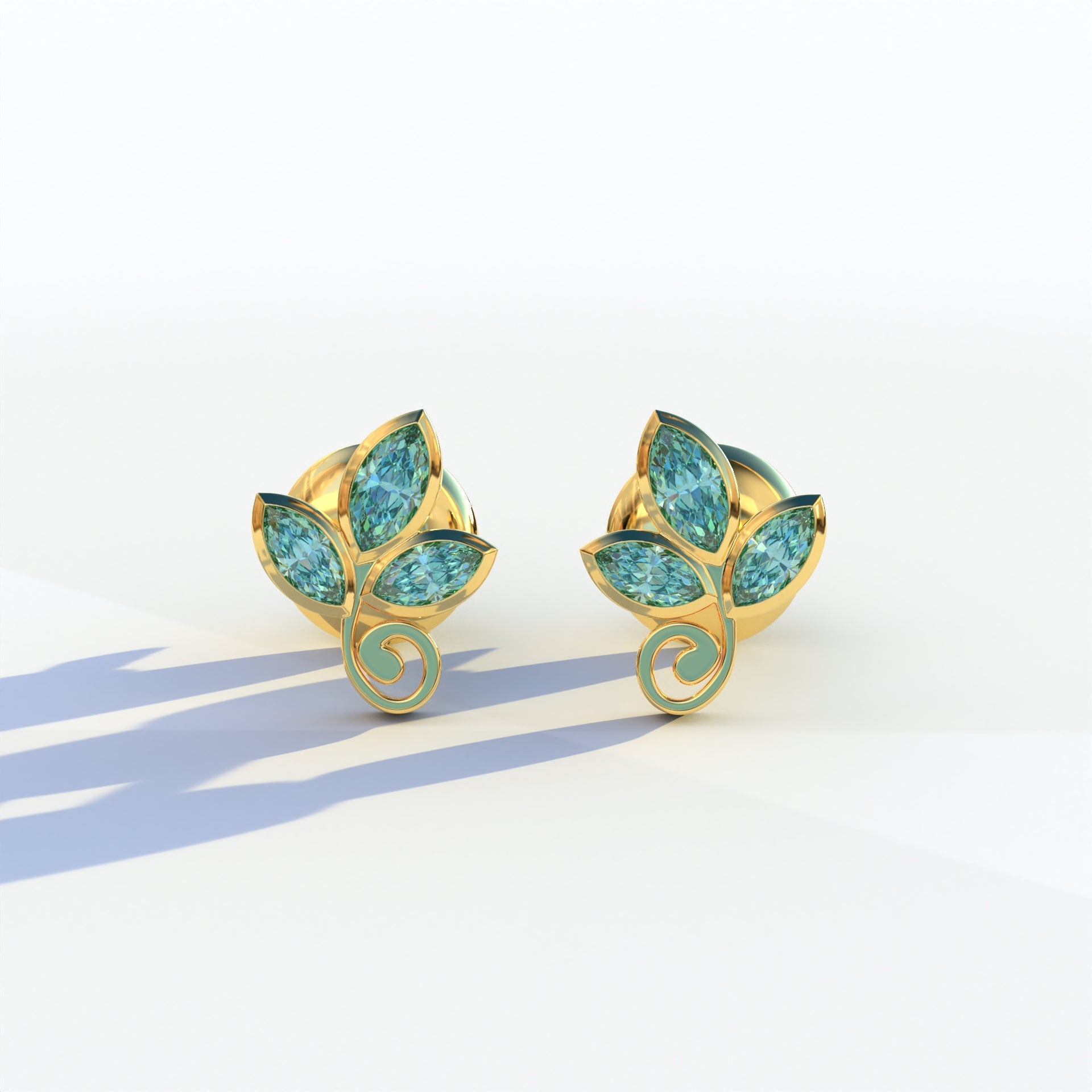 Le Petite - Marquise Green Lab Diamond Stud Earrings | Attractive Bezel Setting - 10K Solid Gold / Yellow Gold