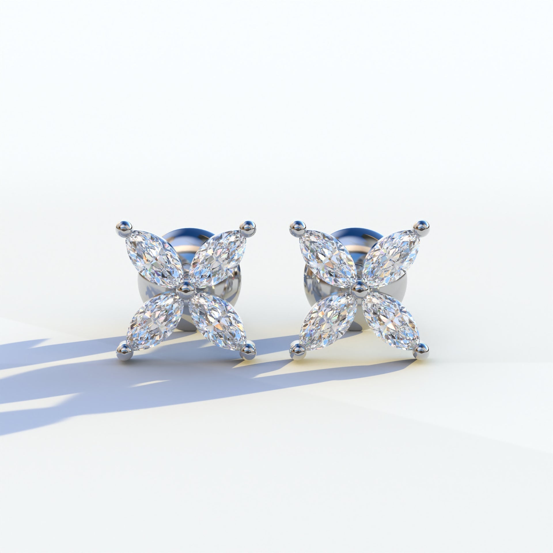 2 Carat E VVS Marquise Cut Lab Grown Diamond Stud Earrings - Maria Tash - 10K Solid Gold / White Gold