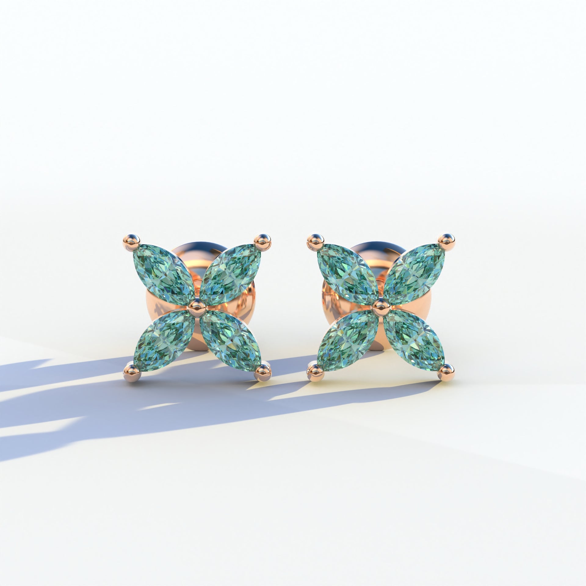 2 Carat Green Marquise Cut Lab Grown Diamond Stud Earrings - Maria Tash - 10K Solid Gold / Rose Gold