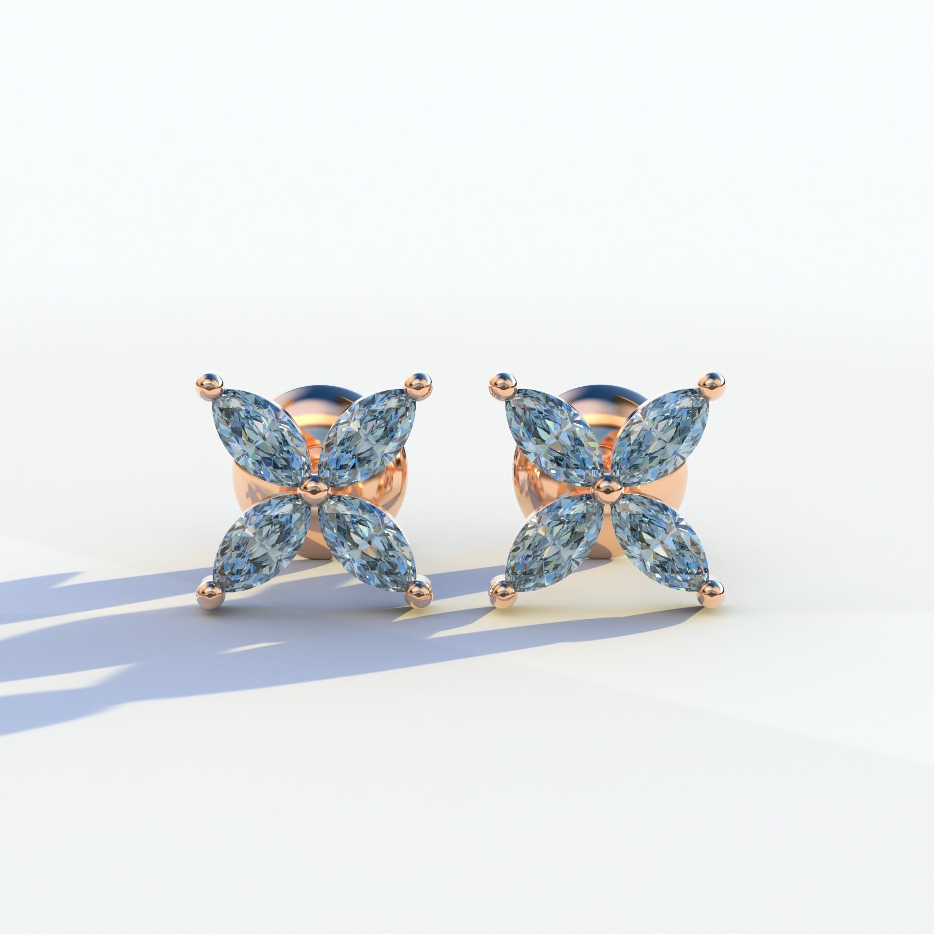 2 Carat Blue Marquise Cut Lab Grown Diamond Stud Earrings - Maria Tash - 10K Solid Gold / Rose Gold