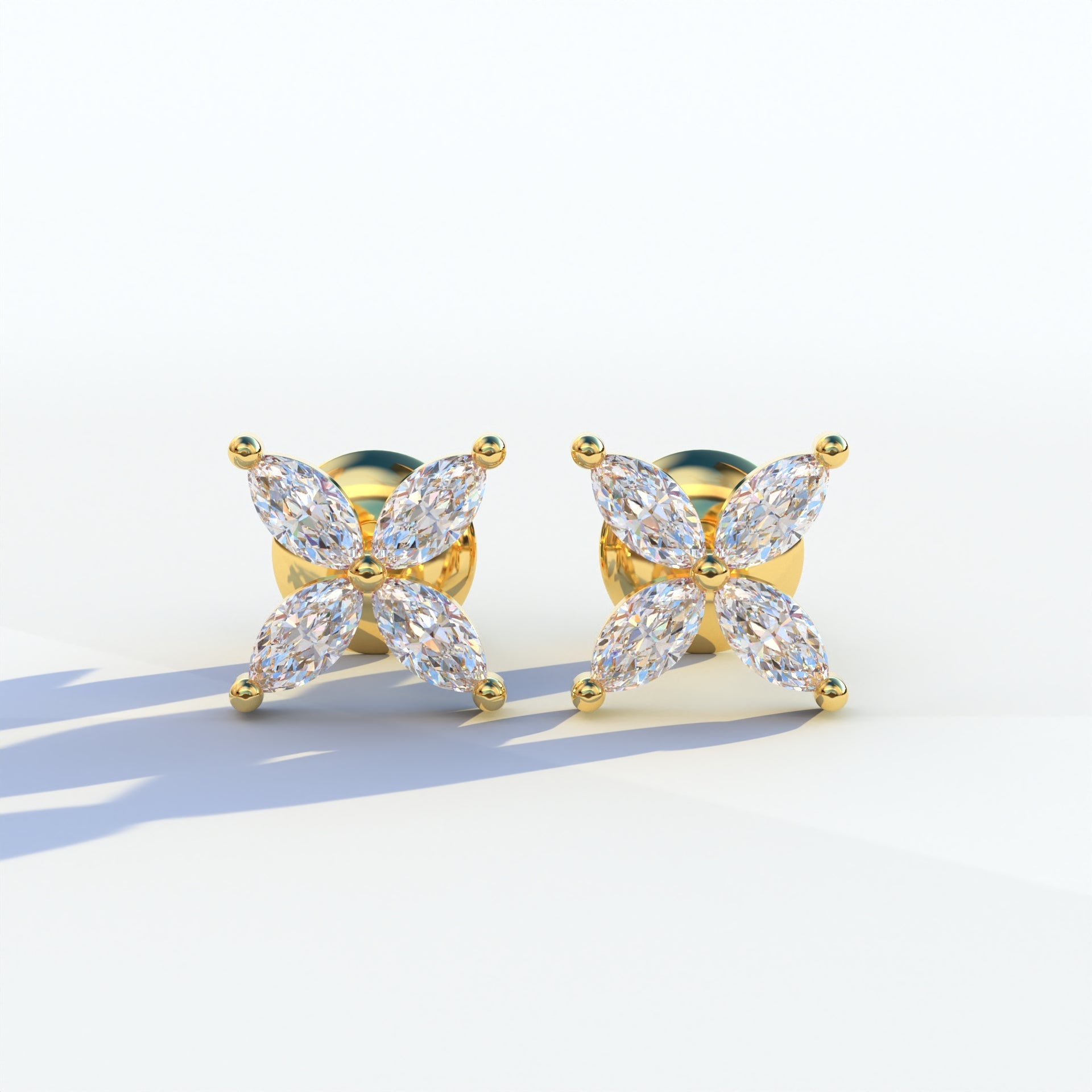2 Carat E VVS Marquise Cut Lab Grown Diamond Stud Earrings - Maria Tash - 10K Solid Gold / Yellow Gold