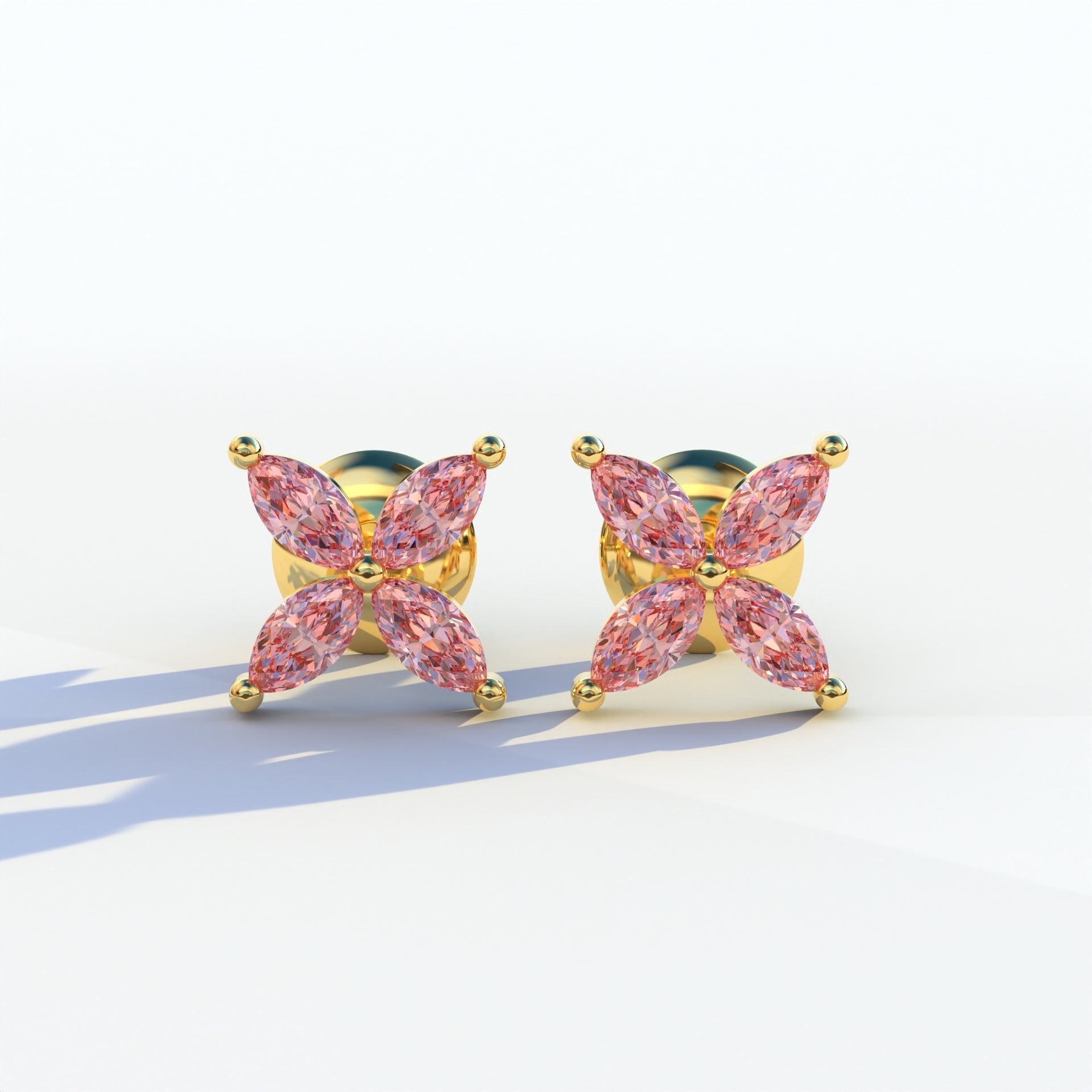 2 Carat Pink Marquise Cut Lab Grown Diamond Stud Earrings - Maria Tash - 10K Solid Gold / Yellow Gold