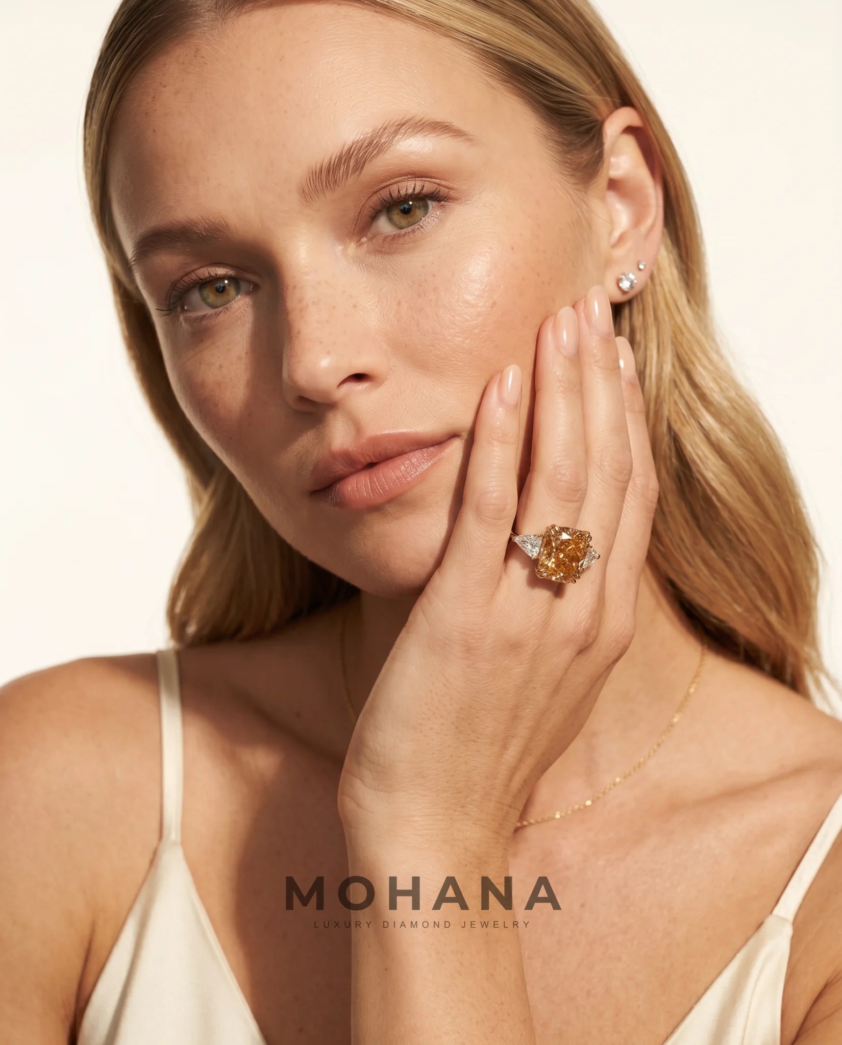 Ready to Ship 10 Carat Fancy Vivid Orangy Yellow Cushion Cut Three-Stone Rose Gold Diamond Ring — view 9