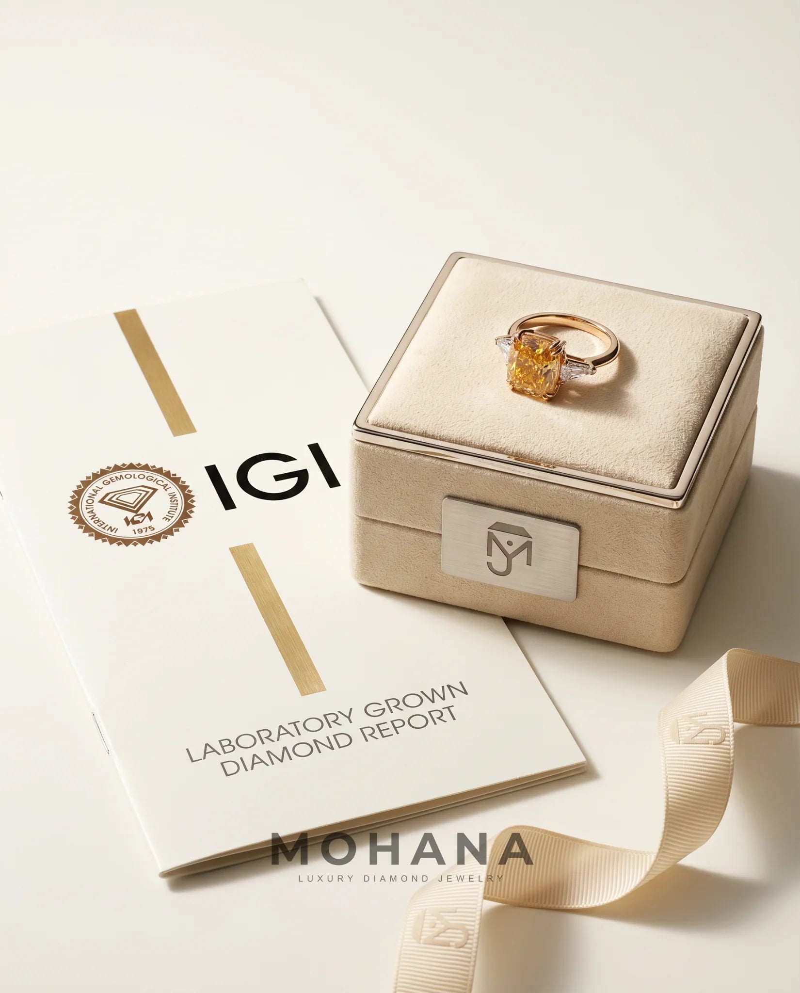 Ready to Ship 10 Carat Fancy Vivid Orangy Yellow Cushion Cut Three-Stone Rose Gold Diamond Ring — view 6