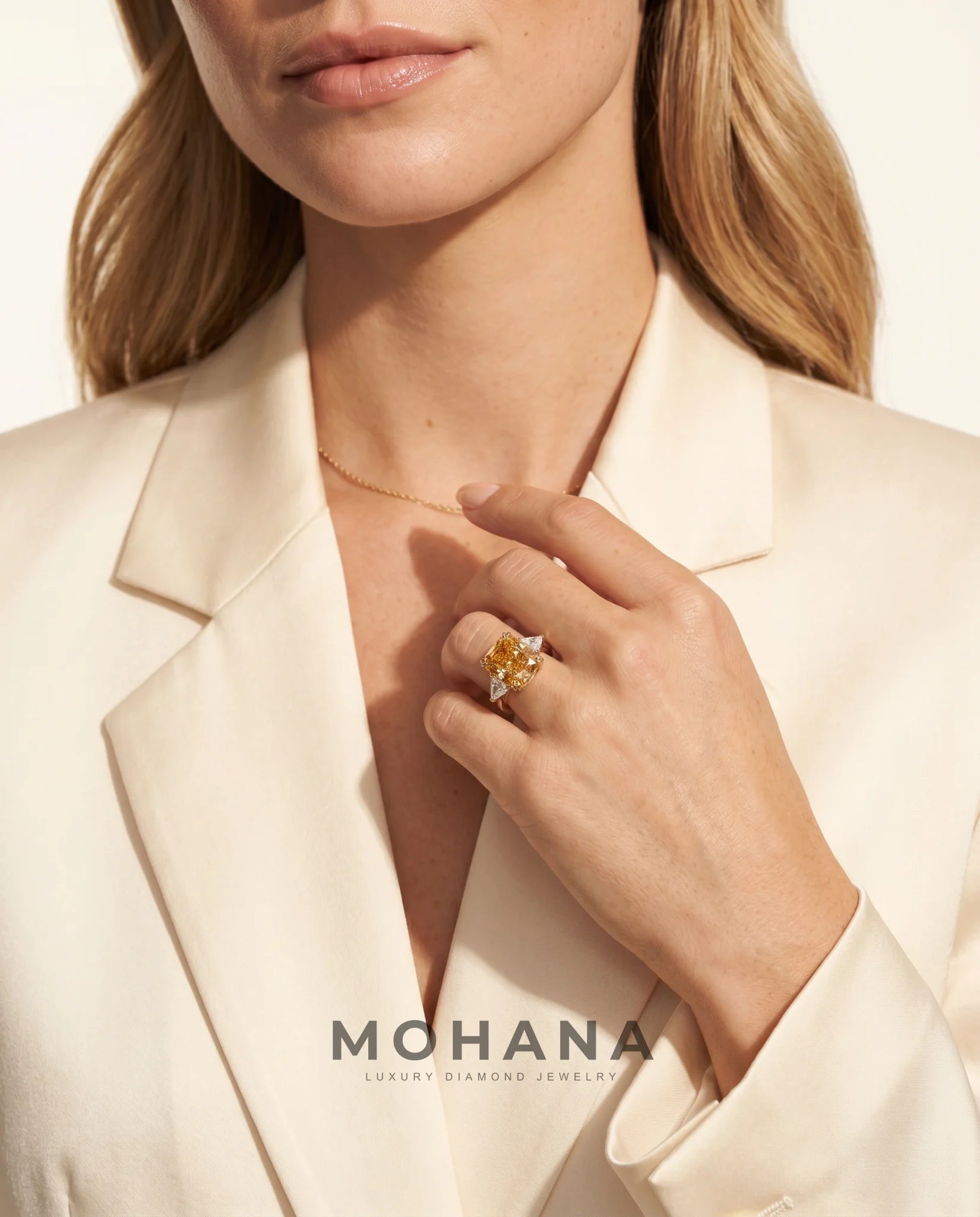 Ready to Ship 10 Carat Fancy Vivid Orangy Yellow Cushion Cut Three-Stone Rose Gold Diamond Ring — view 13