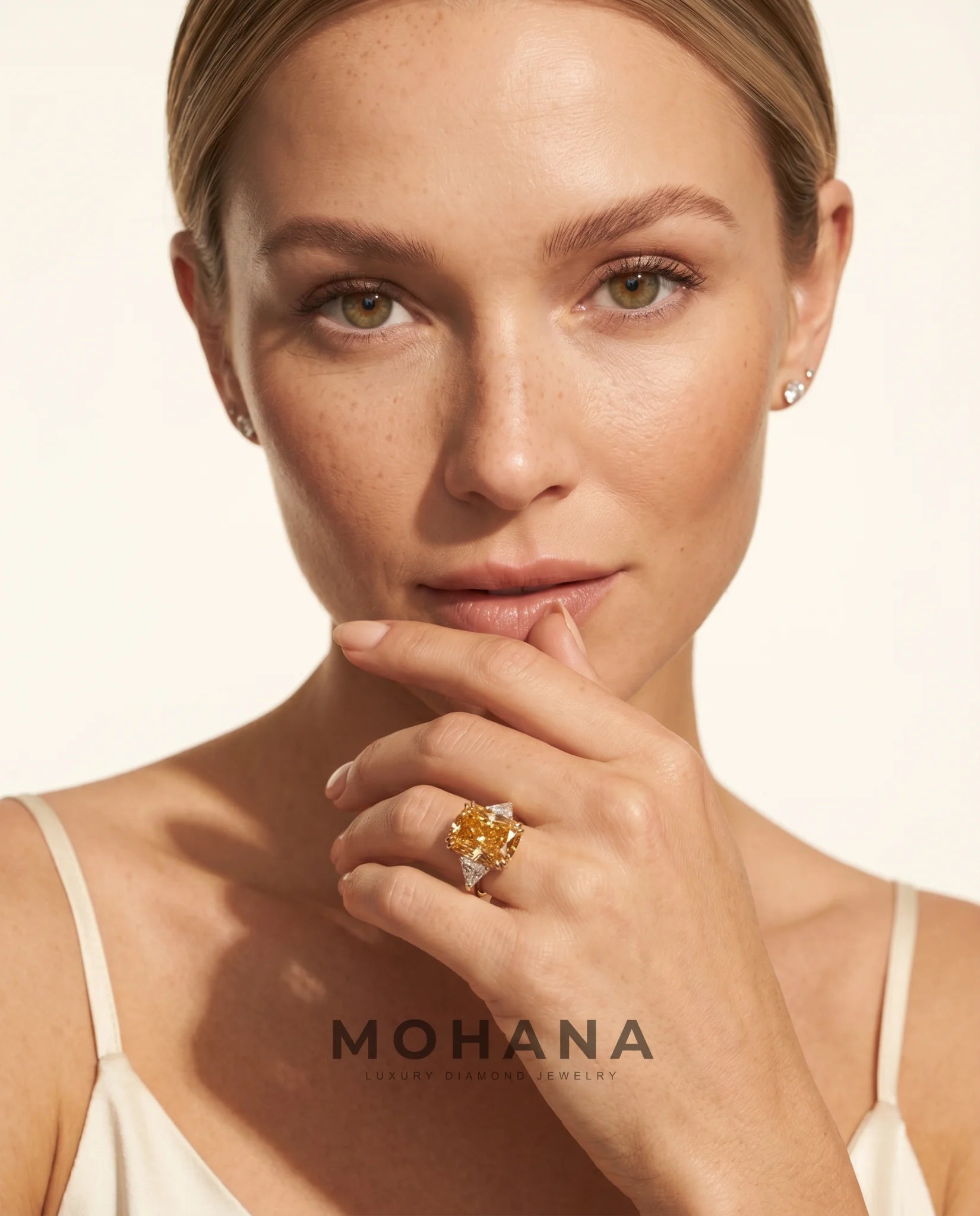 Ready to Ship 10 Carat Fancy Vivid Orangy Yellow Cushion Cut Three-Stone Rose Gold Diamond Ring — view 11