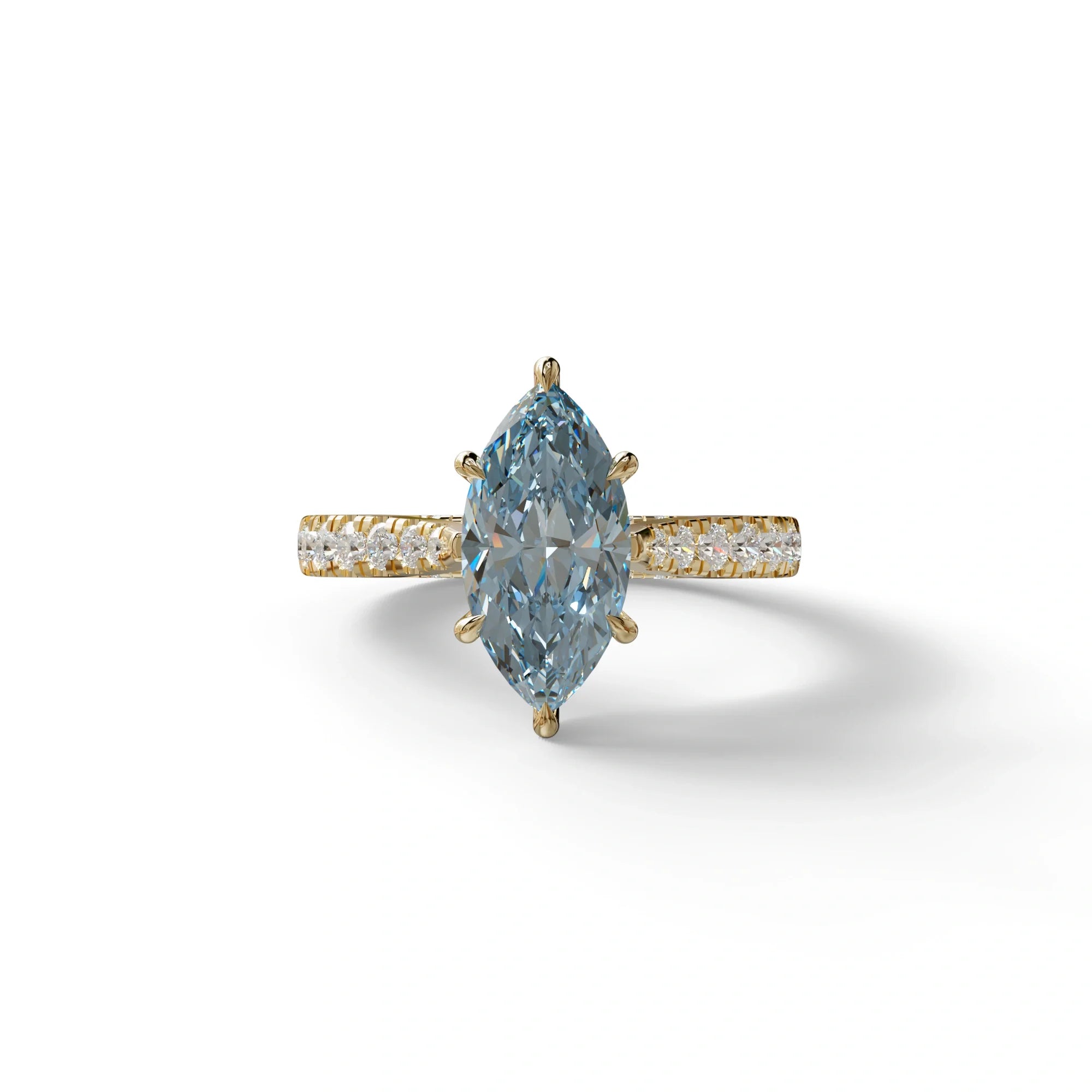 1.5 Carat Blue Marquise Cut Lab Diamond Hidden Halo & Pave Ring - Ash - 10K Solid Gold / Yellow Gold