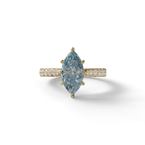 1.5 Carat Blue Marquise Cut Lab Diamond Hidden Halo & Pave Ring - Ash - 10K Solid Gold / Yellow Gold