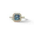 3.5 Ct Blue Asscher Cut Lab Diamond In Halo & Pave Setting Ring - Up Glam - 10K Solid Gold / Yellow Gold