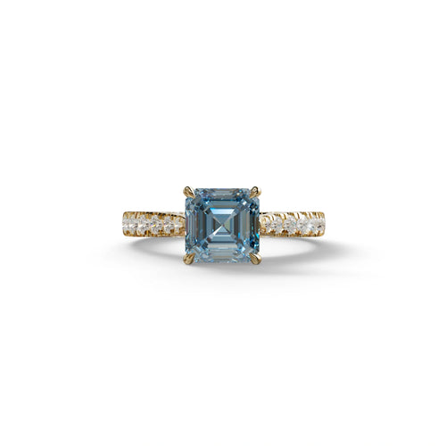 2 Carat Fancy Vivid Blue Asscher Cut Lab Grown Diamond Engagement Ring | Hidden Halo & Pave - Kay - 10K Solid Gold
