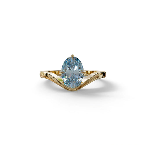 Nested Diamond 2 Carat Blue Lab Grown Diamond Oval Engagement Ring - Aura - 10K Solid Gold / Yellow Gold