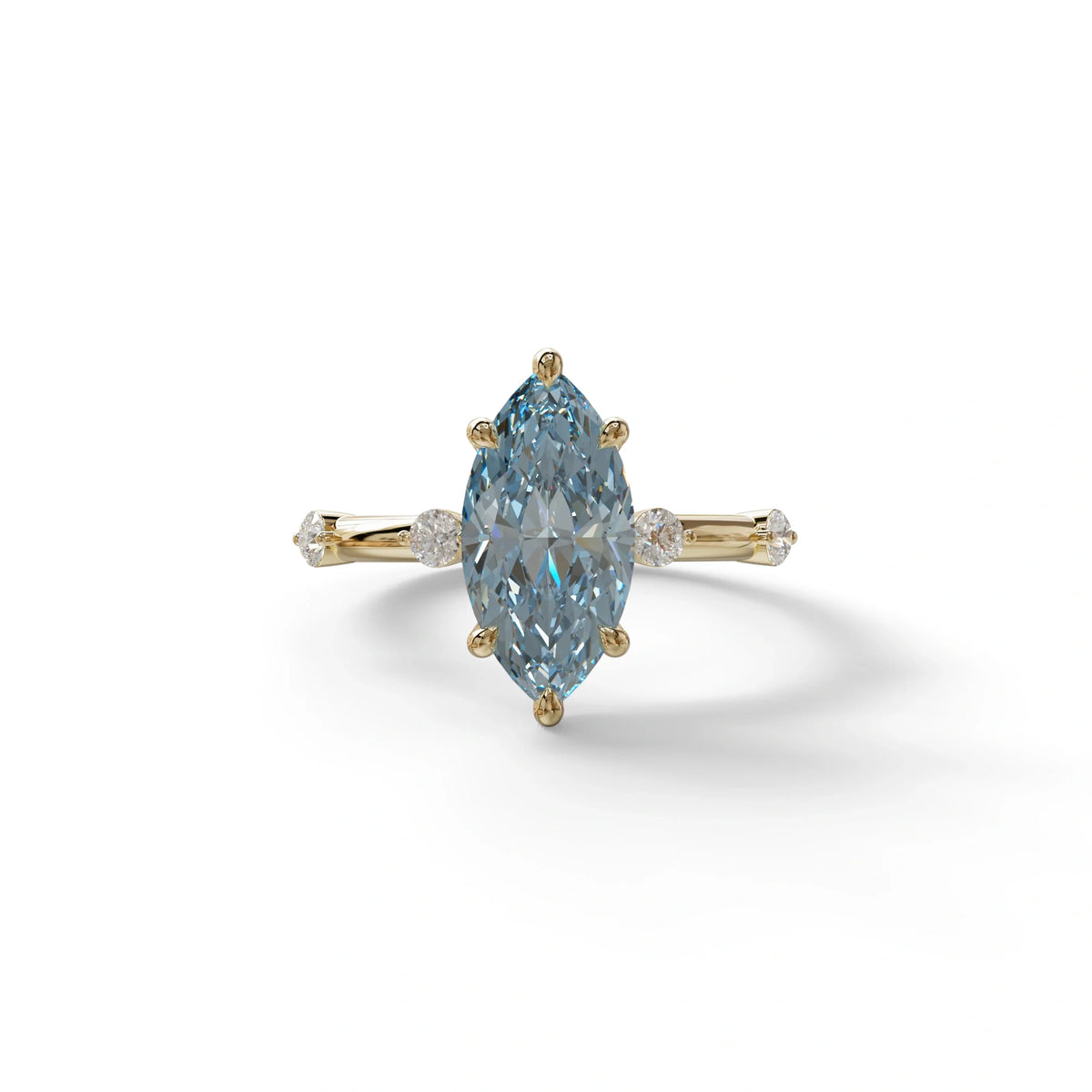 2.5 Ct Fancy Vivid Blue Marquise Cut Lab Diamond In Space-Chanel Setting Ring - Nimi - 10K Solid Gold / Yellow Gold