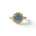 3 Carat Blue Round Shaped Halo Lab Diamond Ring - Sunflower - 10K Solid Gold / Yellow Gold