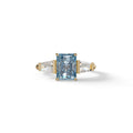3Ct Vivid Blue Radiant Cut Lab Grown Diamond Three Stone Engagement Ring - Yana - 10K Solid Gold / Yellow Gold