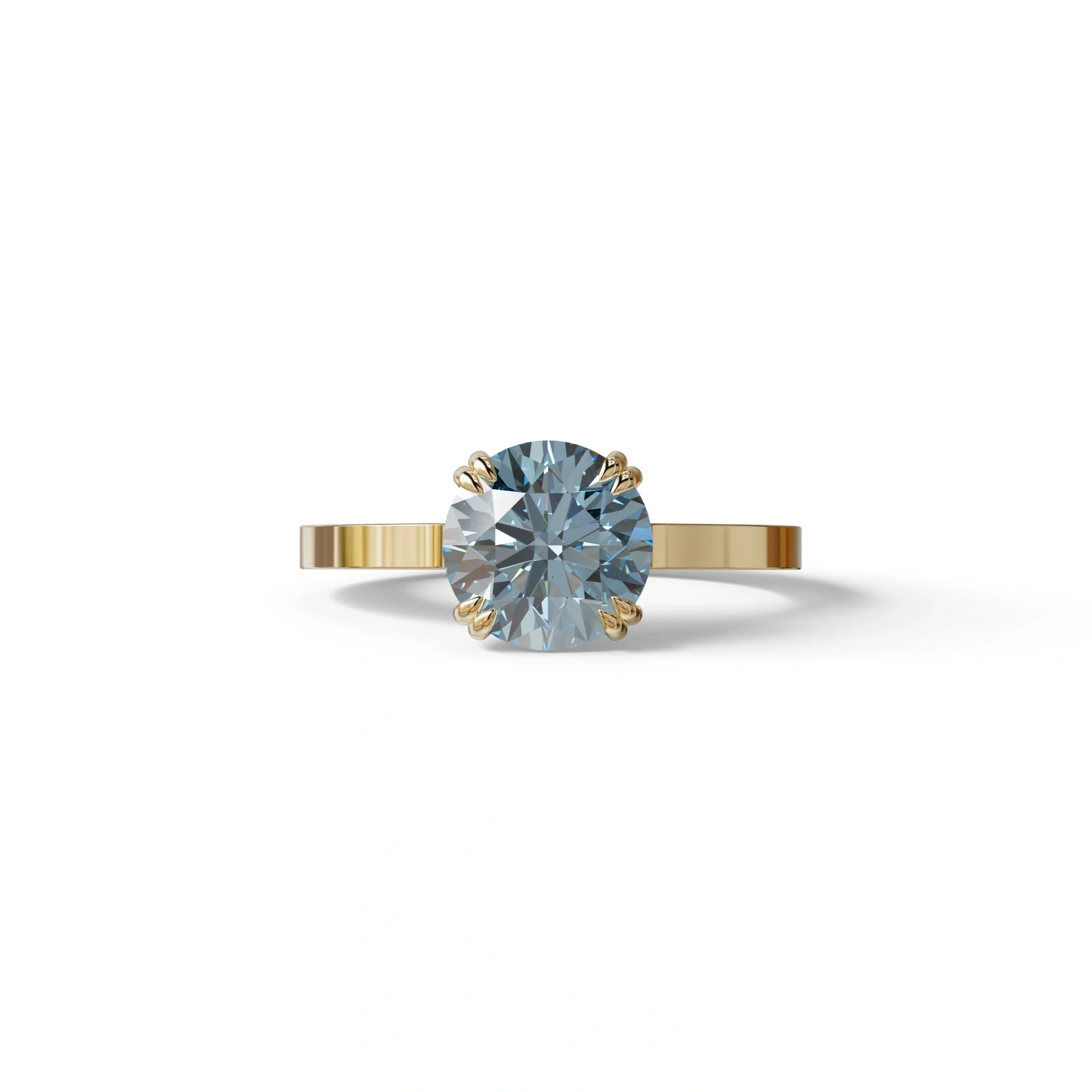 2 Carat Blue Round Cut Hidden Halo Lab Diamond Engagement Ring - Maeve - 10K Solid Gold / Yellow Gold