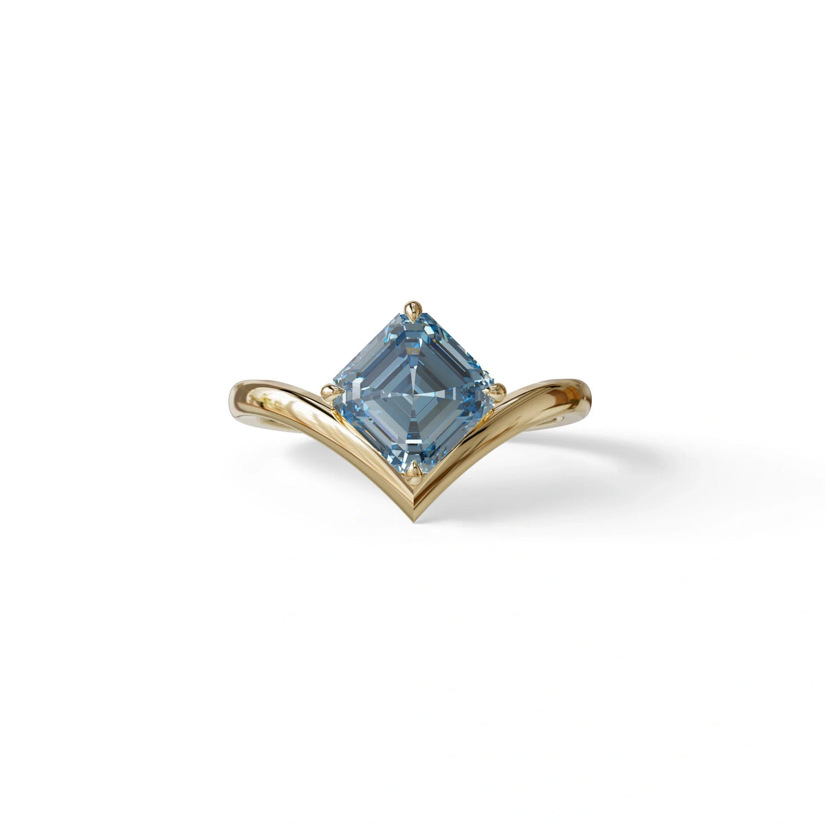 2 Ct Fancy Vivid Blue Asscher Cut Lab Diamond Solitaire Engagement Ring - Louily - 10K Solid Gold / Yellow Gold