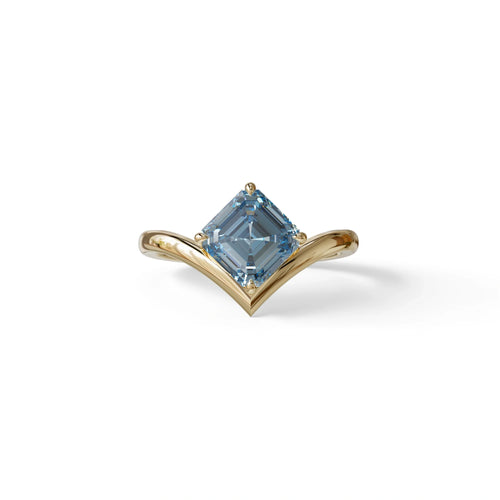 2 Ct Fancy Vivid Blue Asscher Cut Lab Diamond Solitaire Engagement Ring - Louily - 10K Solid Gold / Yellow Gold